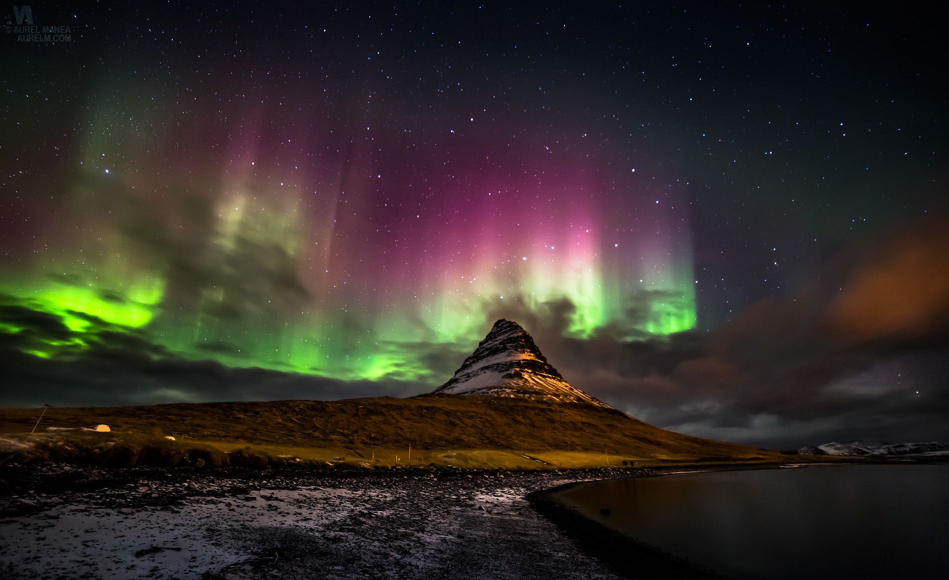 Aurora boreale montagna Islanda, 1900x1161 HD, Desktop