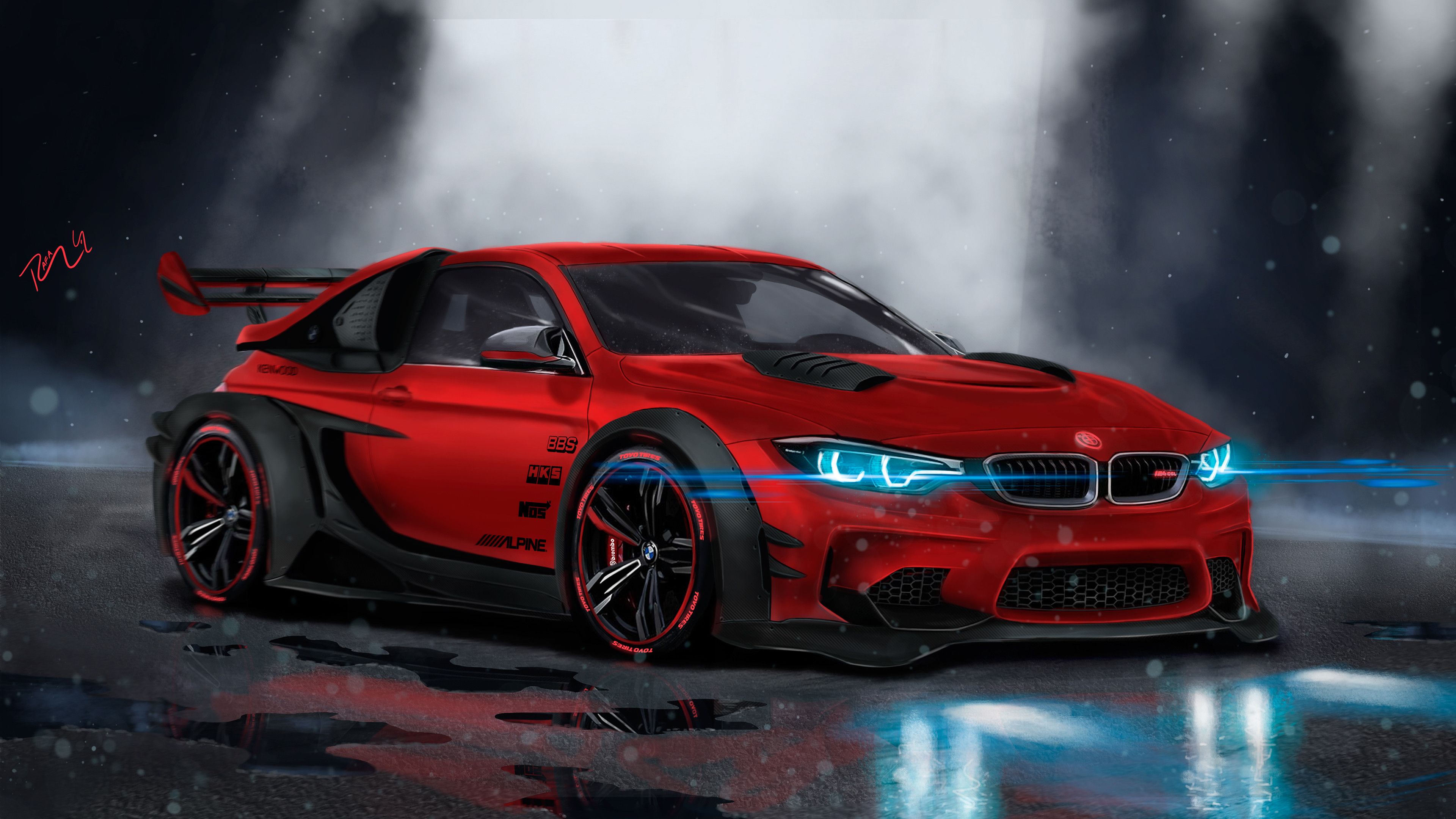 BMW M4 rossa tuning, 3840x2160 4K Ultra HD, Monitor 4K