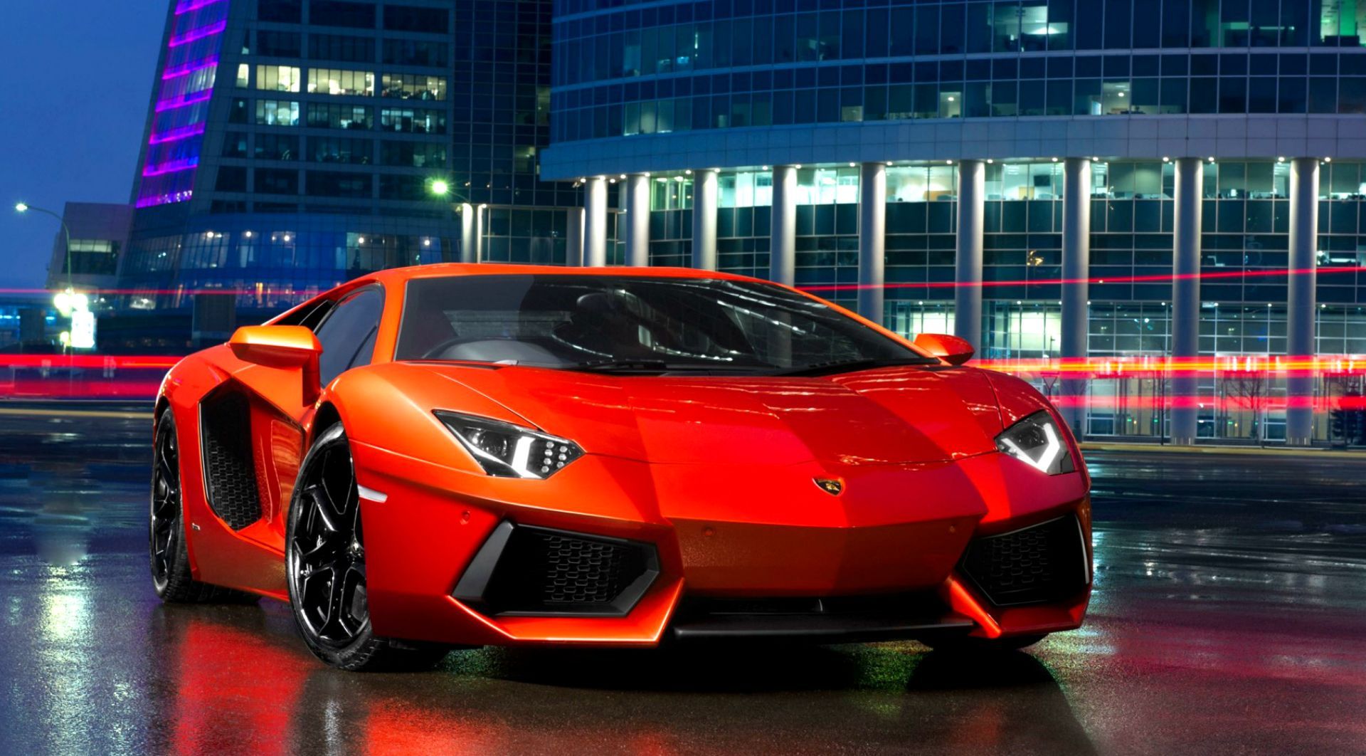 Lamborghini Aventador arancione notte, Sant'Agata Bolognese, 1920x1062 Full HD, PC