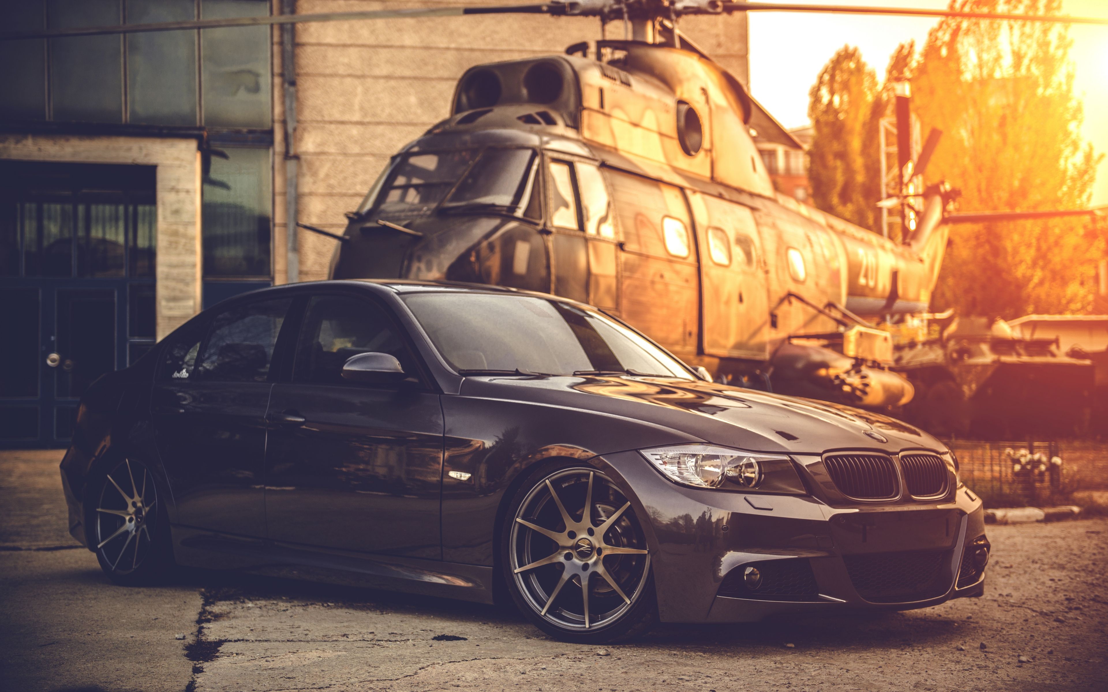 BMW nera elicottero tramonto, 3840x2400 UHD, PC 4K