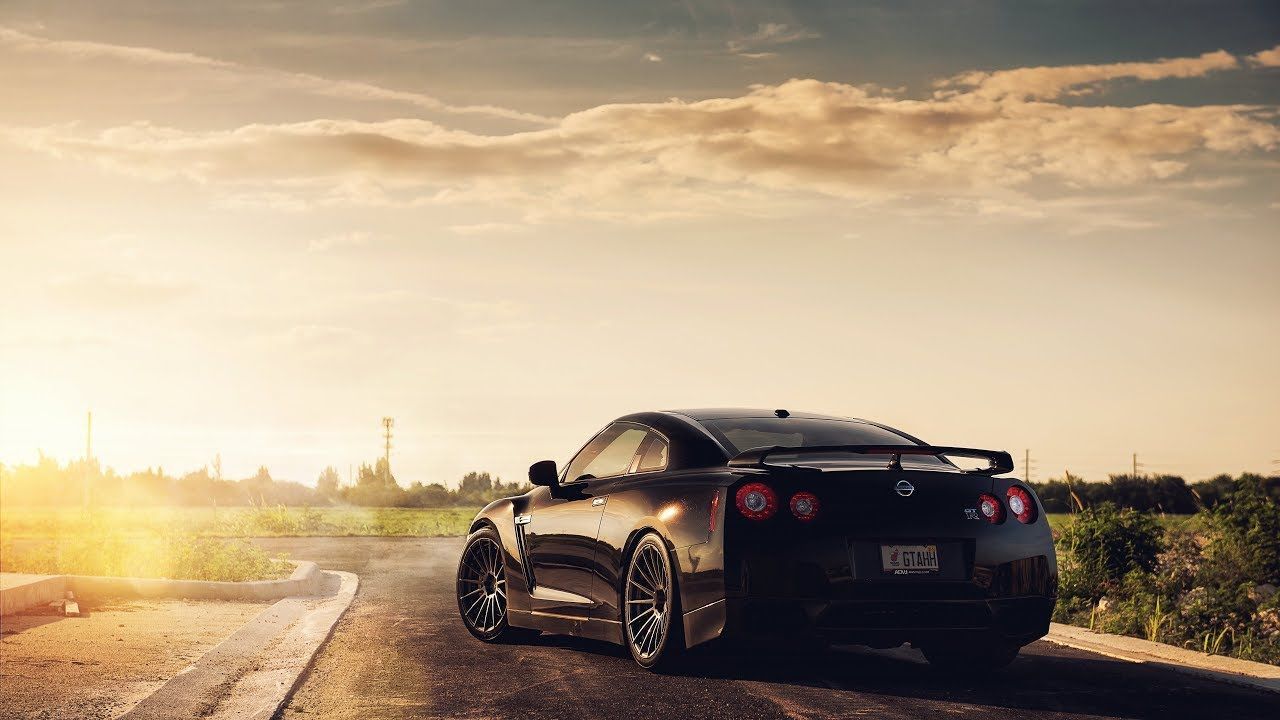 Nissan GT-R nera tramonto, 1280x720 HD, Desktop