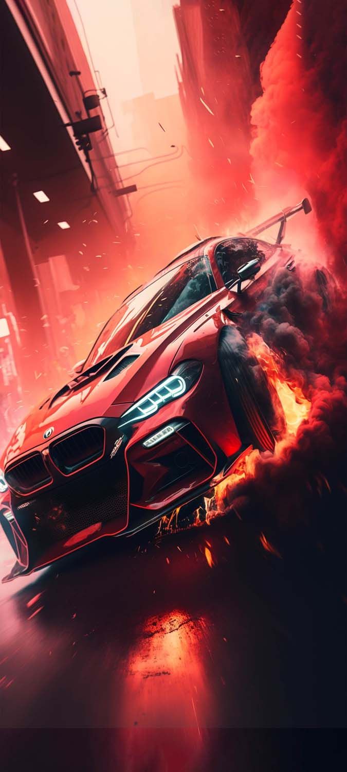 BMW rossa tra fiamme, 675x1500 Full HD Verticale, Smartphone