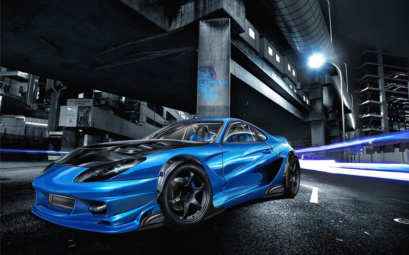 Auto sportiva blu urbana notte, 1400x875 720p, Laptop