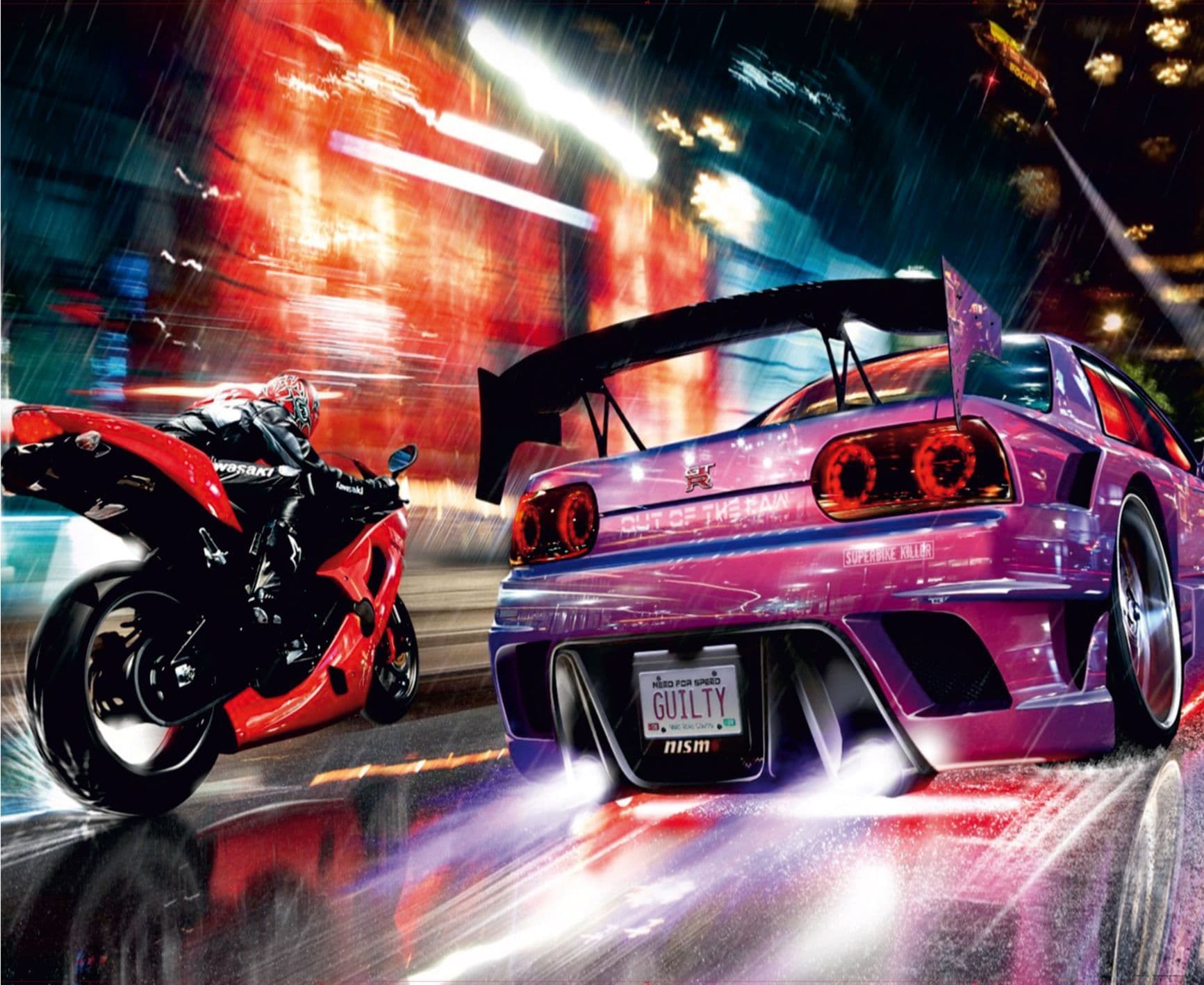 Auto sportiva viola e moto, 1733x1418 HD Ready, PC