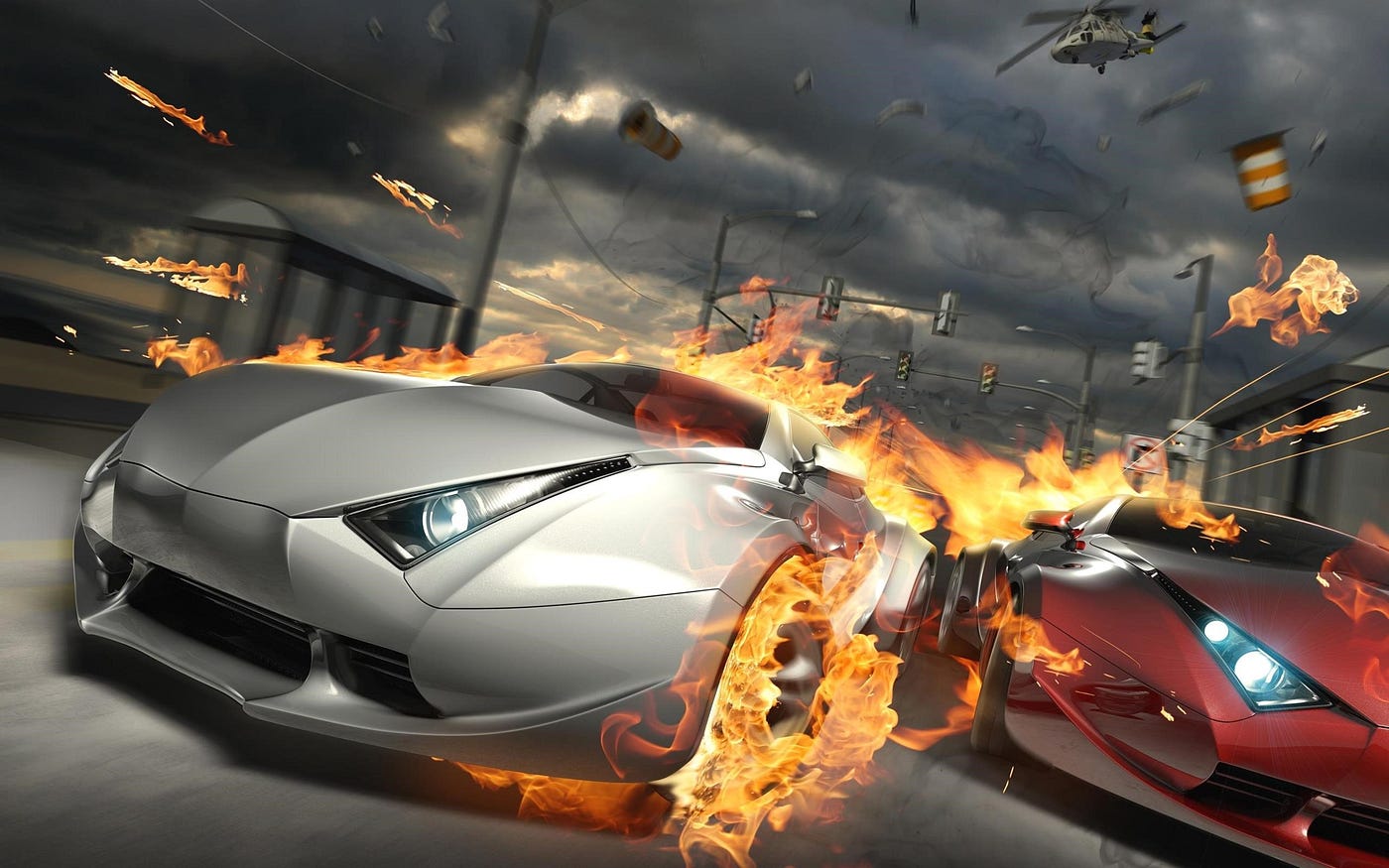 Auto da corsa in fiamme, 1400x875 HD, Desktop
