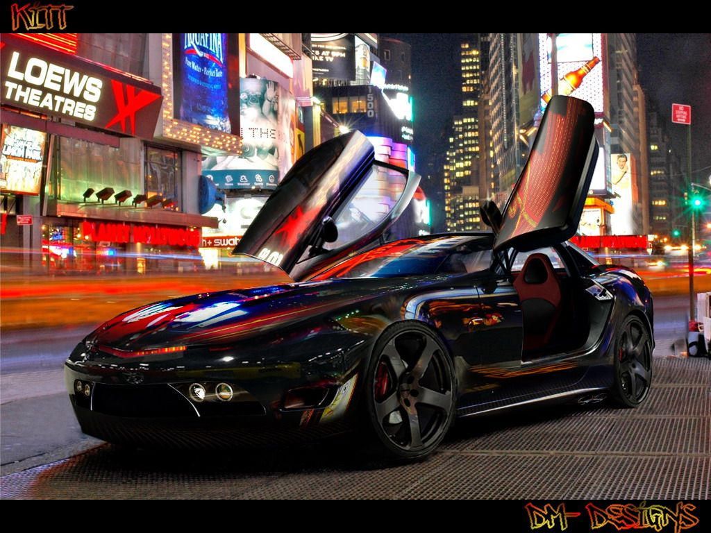 Auto sportiva nera Times Square, 1024x768 HD, PC