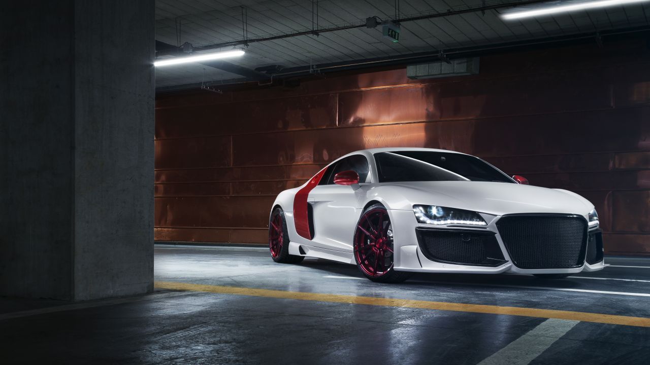 Audi R8 bianca in garage, 1280x720 HD, Desktop