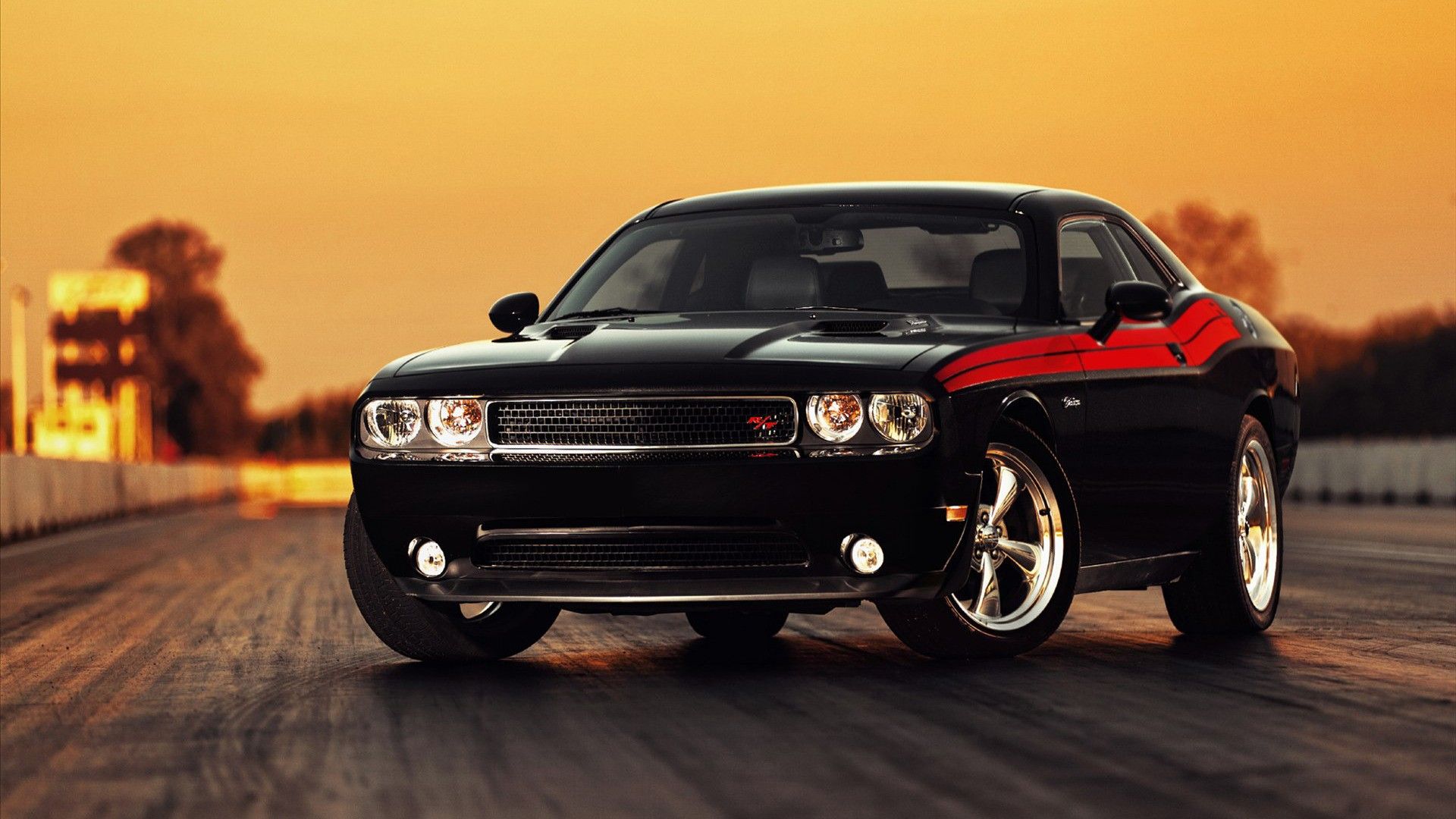 Dodge Challenger nera tramonto, muscle car, 1920x1080 Full HD, Desktop