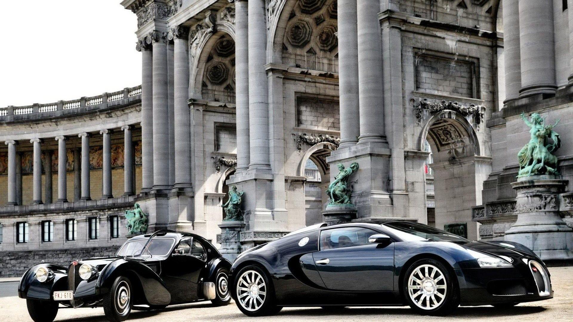 Bugatti nere davanti a palazzo, W16, 1920x1080 Full HD, Laptop
