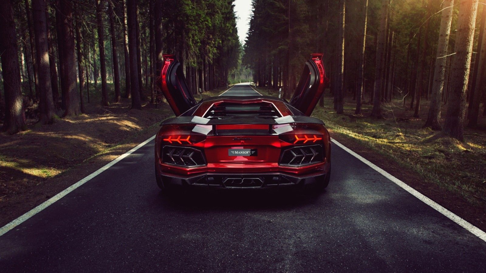 Lamborghini Aventador rossa strada boschiva, Sant'Agata Bolognese, 1600x900 HD, Laptop