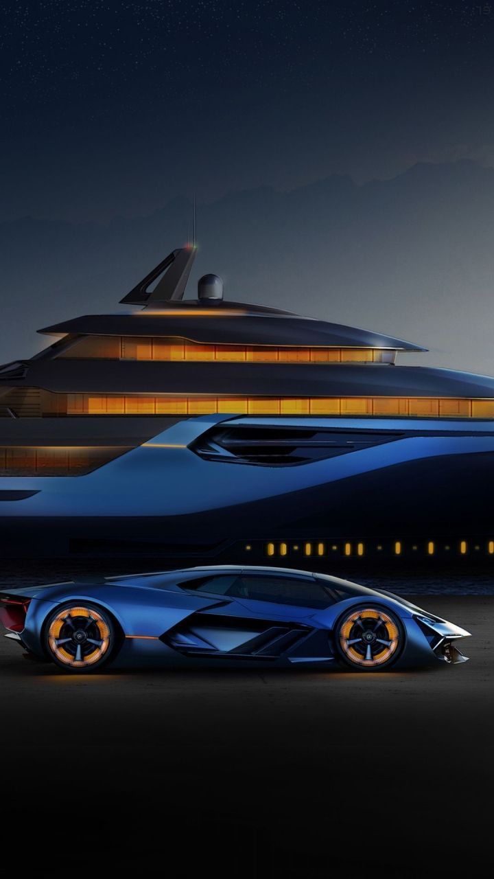 Lamborghini blu futuristica yacht, supercar italiana, 720x1280 Verticale, iPhone Air