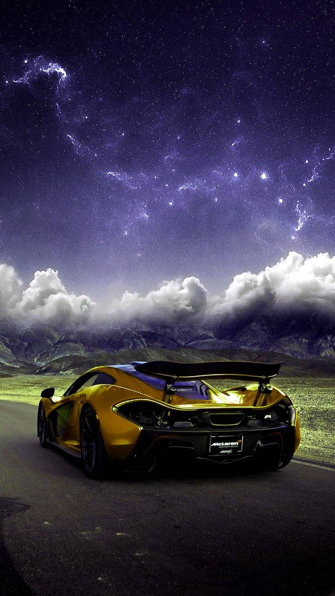 McLaren gialla notte stellata, supercar britannica, 1080x1920 Full HD Verticale, iPhone Pro