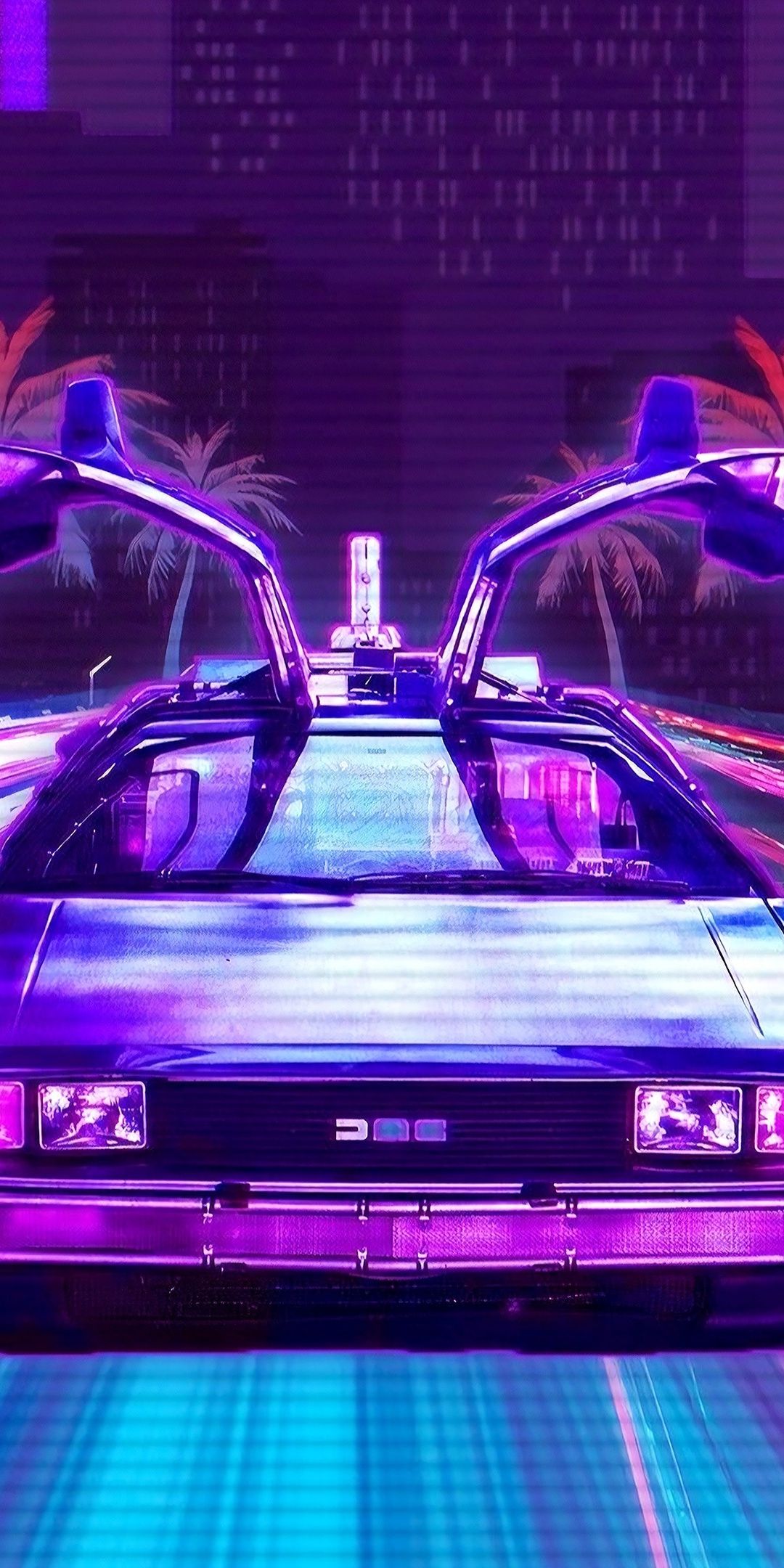 DeLorean auto futuristica synthwave, 1080x2160 Full HD Verticale, iPhone Pro Max