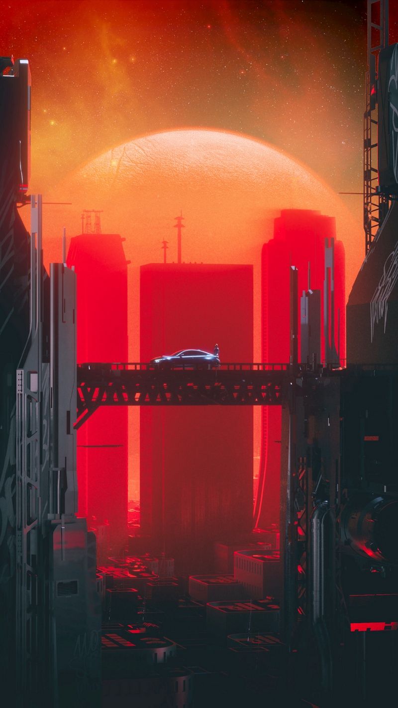 Auto futuristica ponte rosso, 800x1420 Full HD Verticale, iPhone Pro