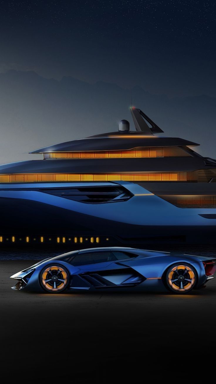Lamborghini futuristica blu, yacht, supercar italiana, 736x1308 Verticale, iPhone Air