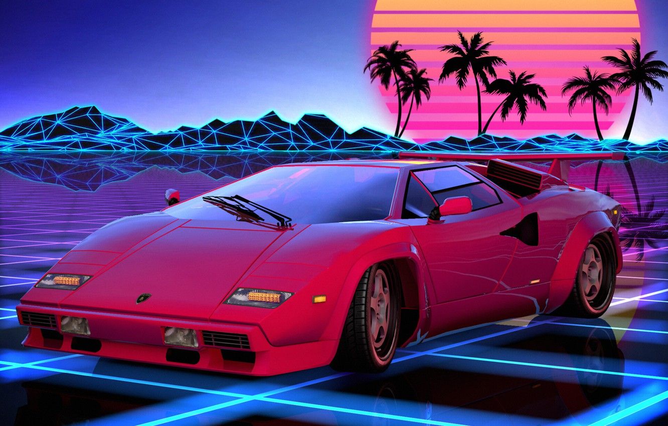 Auto sportiva rosa retrowave, 1332x850 HD, Desktop