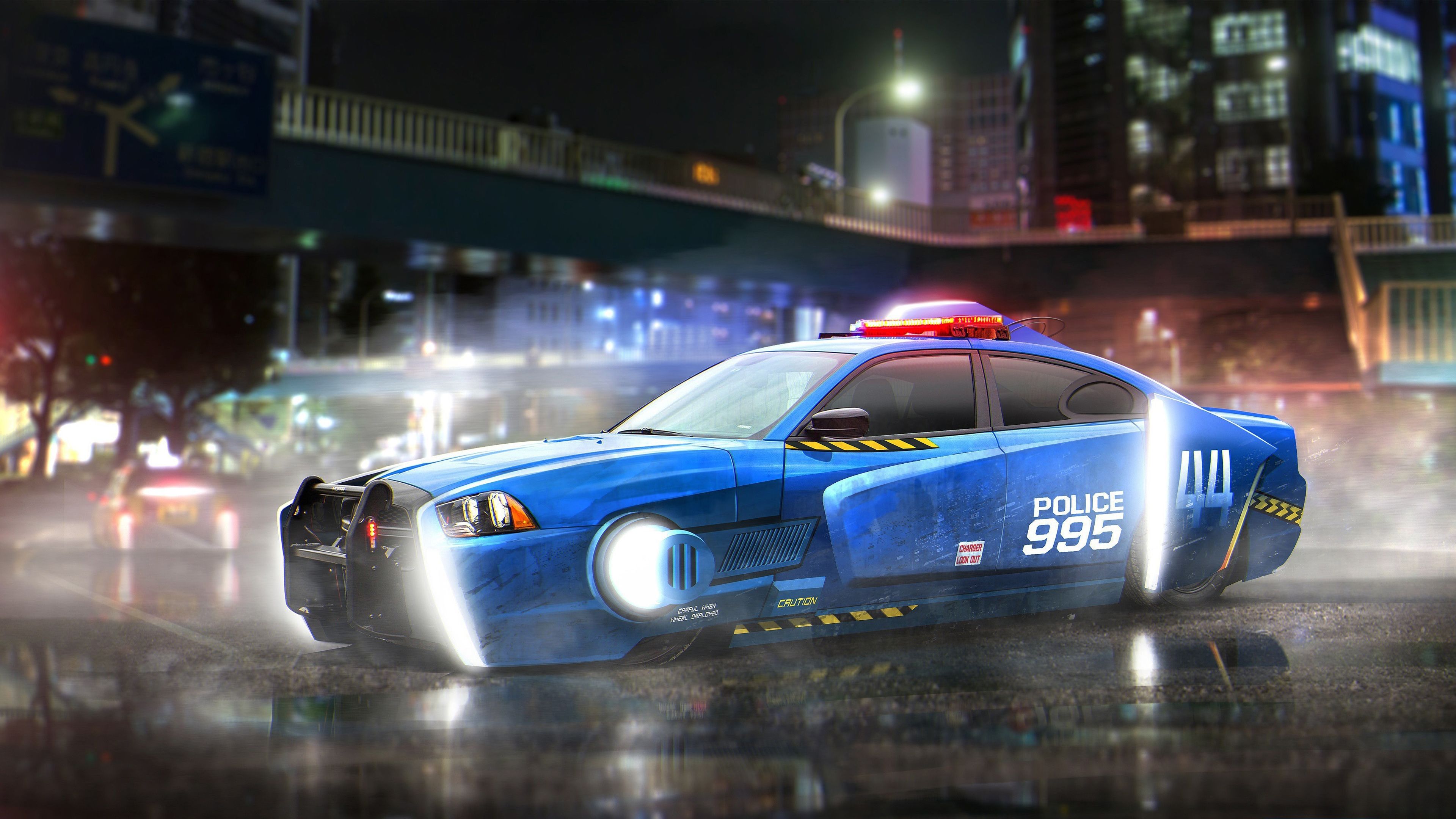 Auto polizia futuristica notturna, 3840x2160 UHD, PC 4K