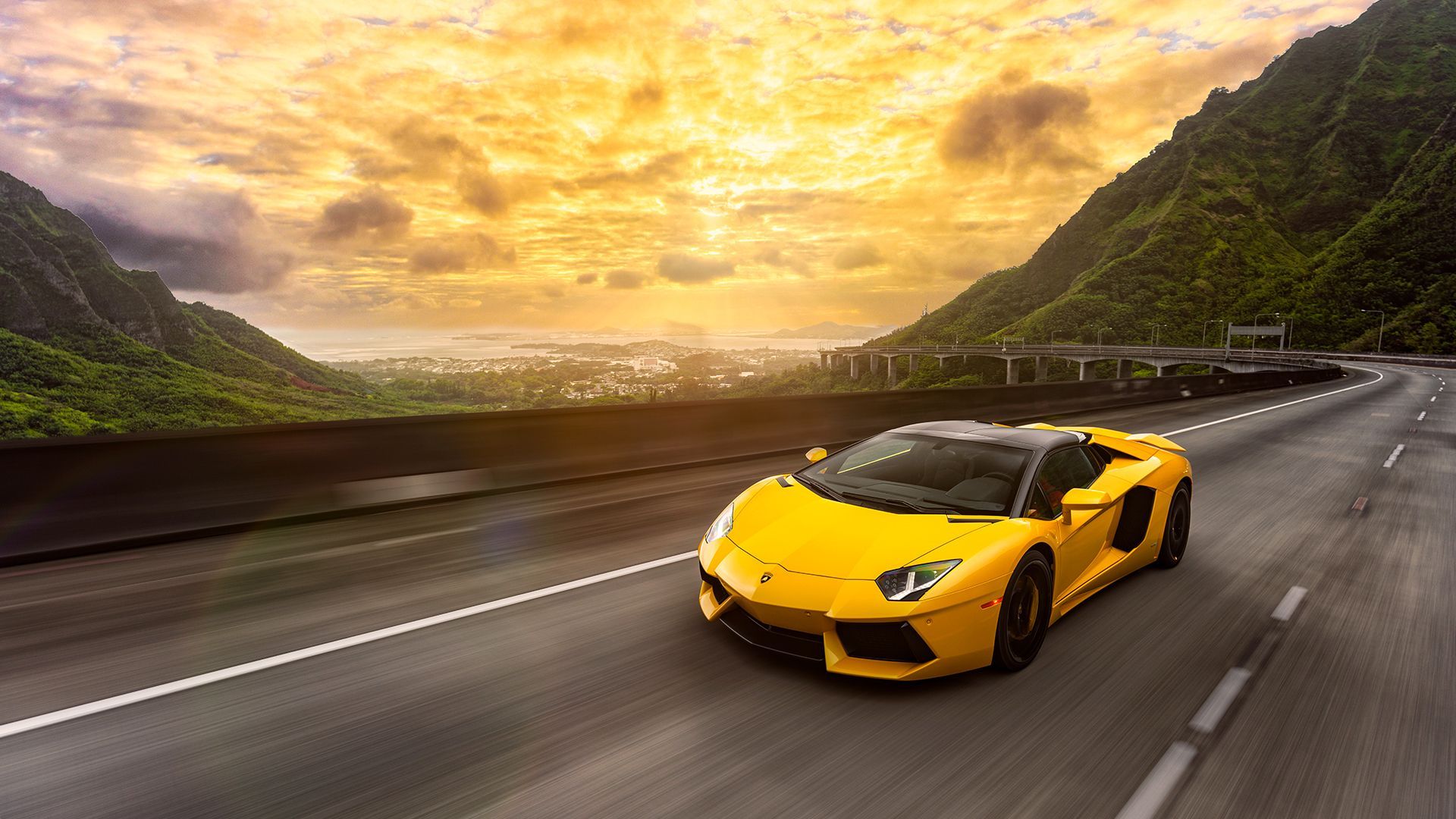 Lamborghini gialla su strada montana, supercar italiana, 1920x1080 Full HD 1080p, Desktop