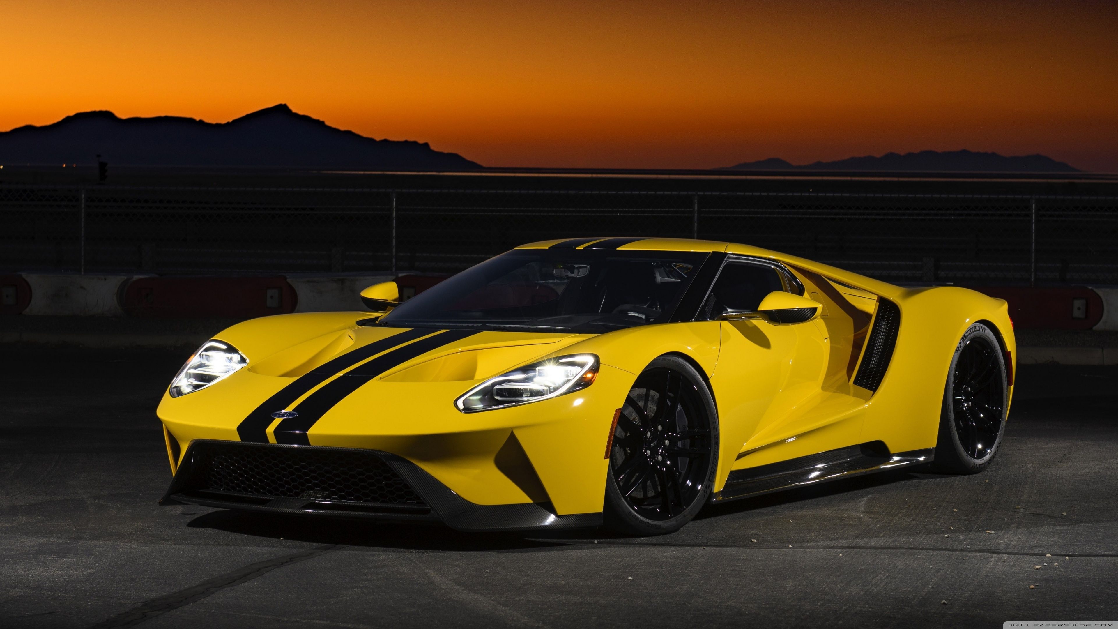 Ford GT gialla al tramonto, 3840x2160 4K, Monitor 4K