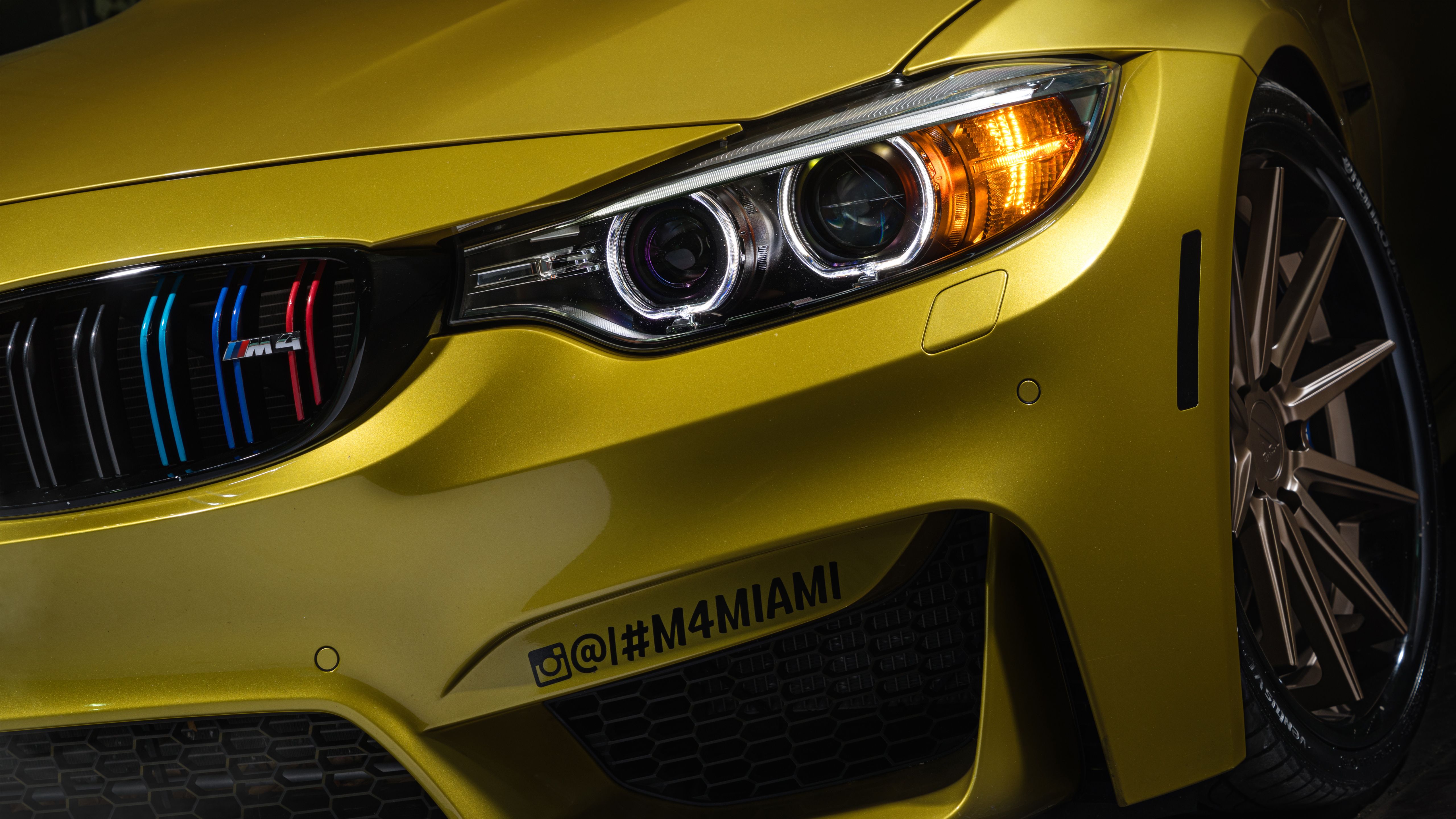 BMW M4 gialla frontale, 5120x2880 4K, Desktop 4K