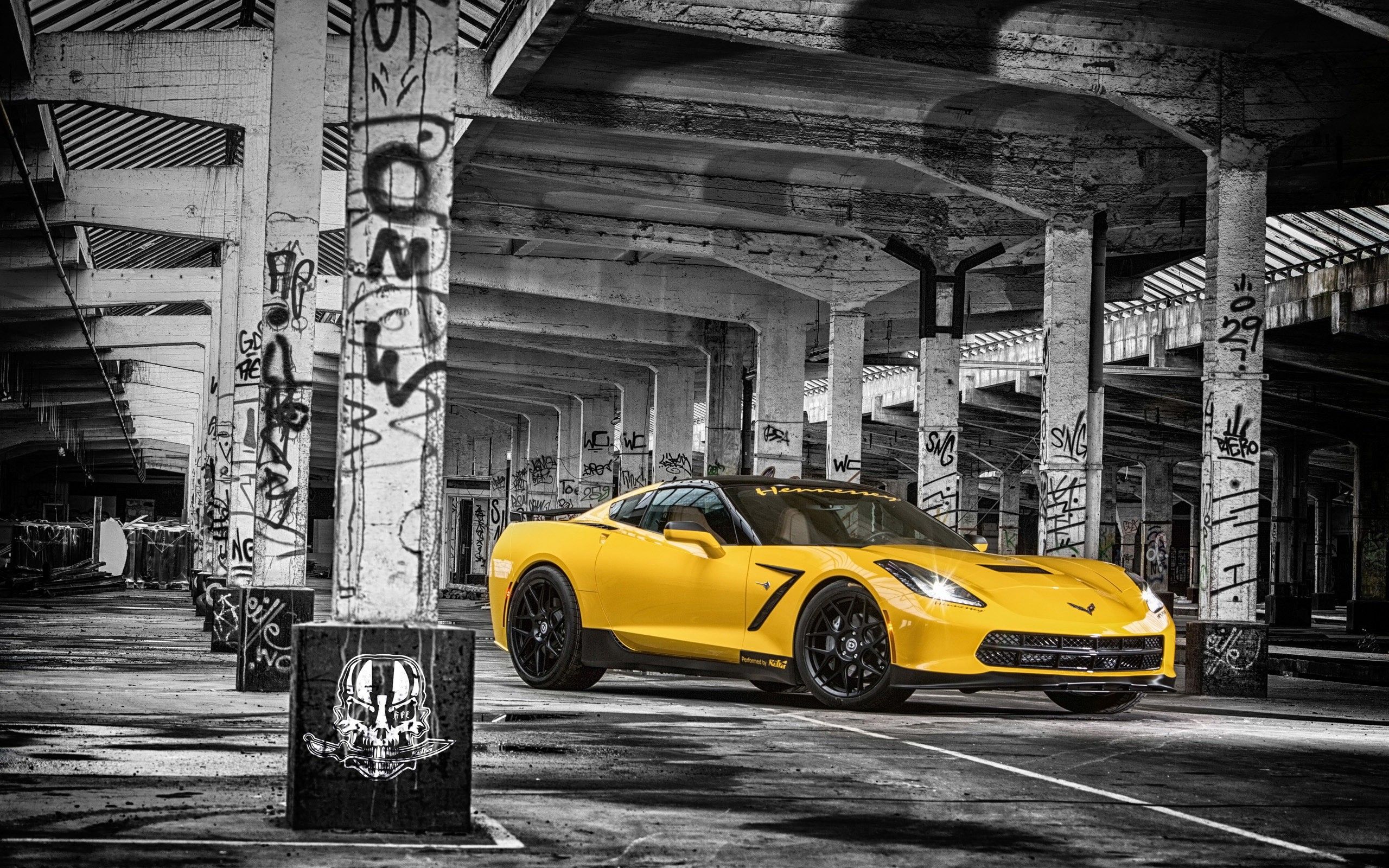 Chevrolet Corvette gialla, garage abbandonato, V8, 2560x1600 2K, PC