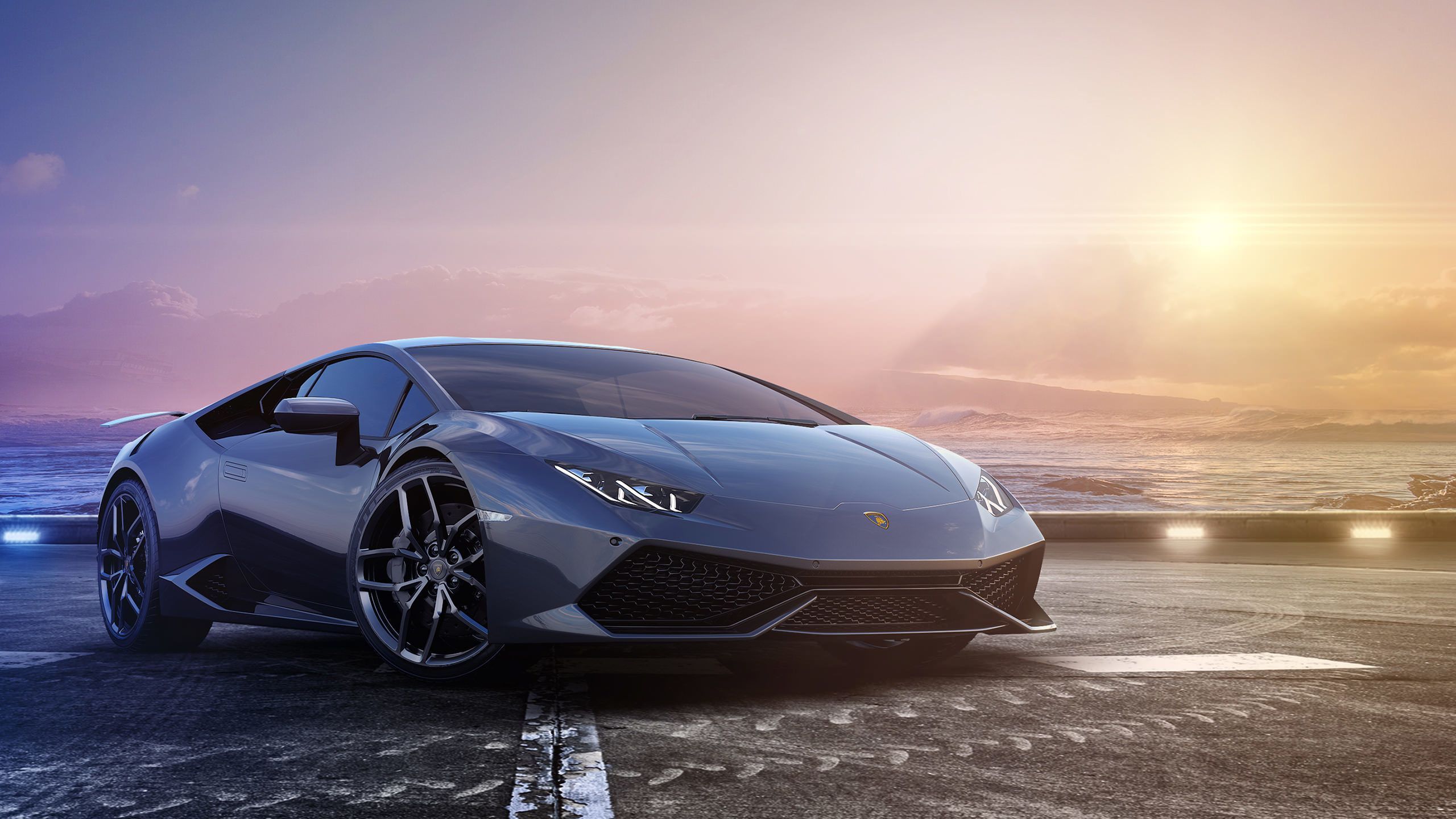 Lamborghini Huracan grigia tramonto, Sant'Agata Bolognese, 2560x1440 QHD, Laptop