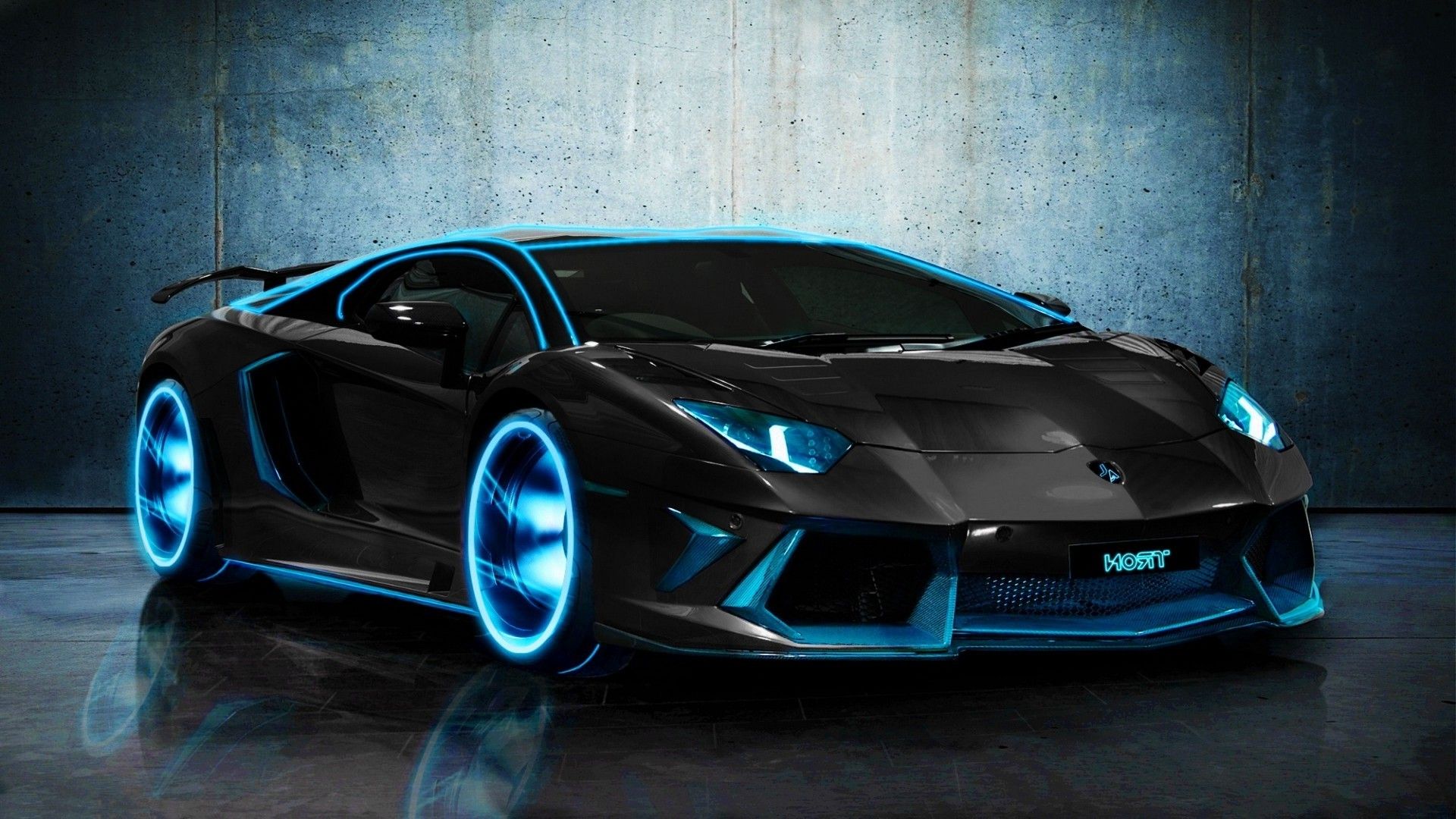 Lamborghini Aventador nera cerchi neon, 1920x1080 Full HD, Desktop