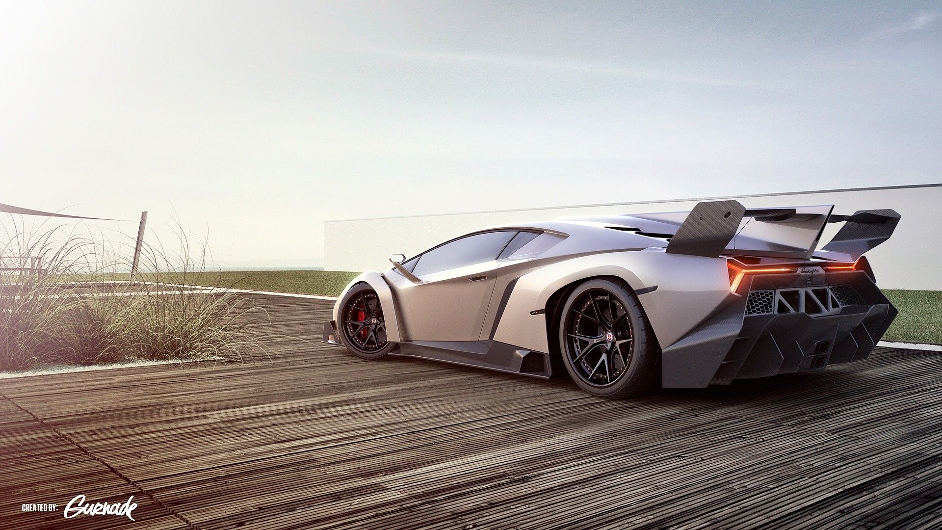 Lamborghini Veneno grigia su molo, Sant'Agata Bolognese, 1920x1080 Full HD, Laptop