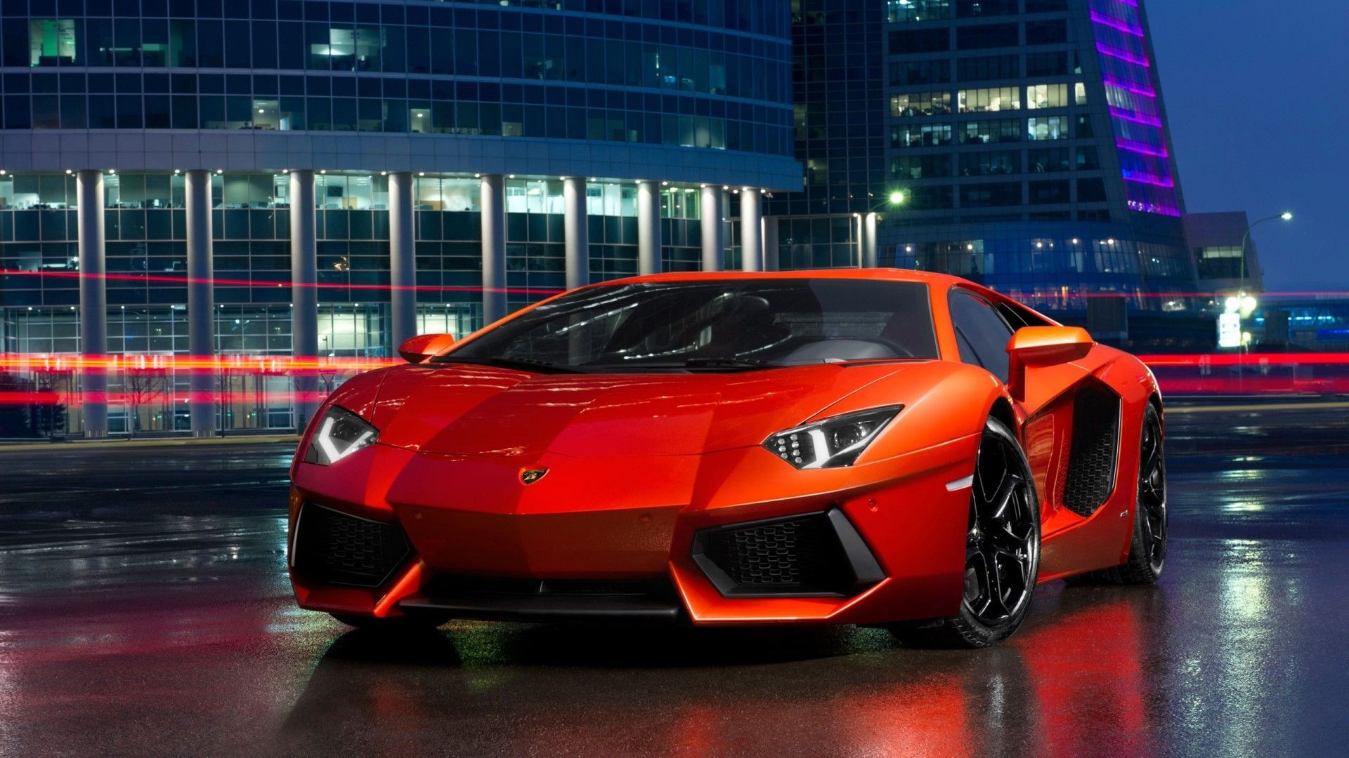 Lamborghini Aventador arancione notturna, supercar italiana, 1920x1080 1080p, Desktop
