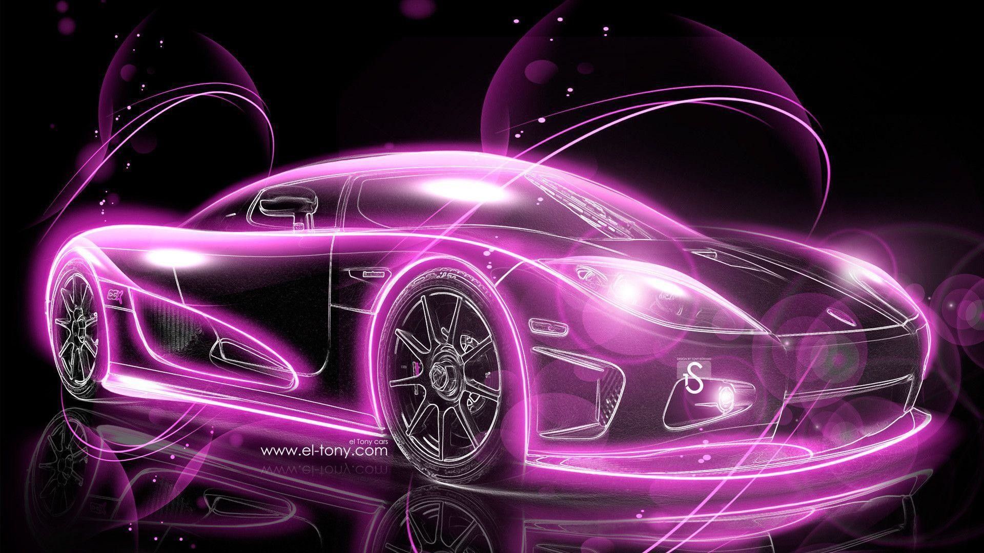 Auto sportiva stilizzata neon rosa, 1920x1080 1080p, Desktop