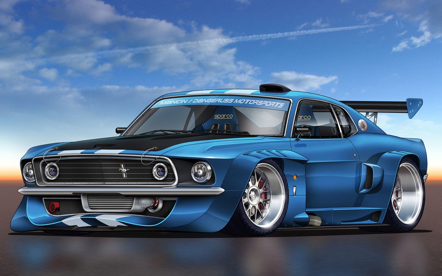 Ford Mustang blu tuning, V8, 1440x900 720p, Laptop