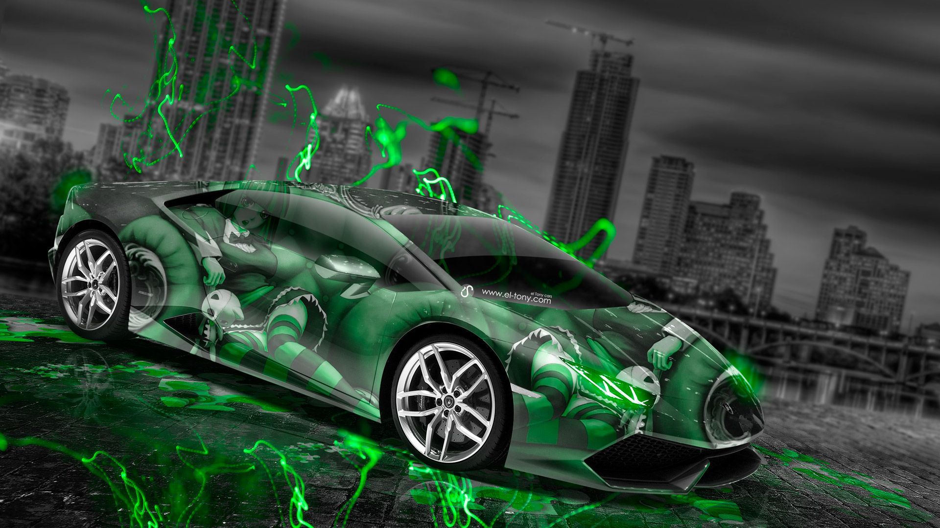 Lamborghini fiamme verdi neon, supercar italiana, 1920x1080 Full HD, Desktop
