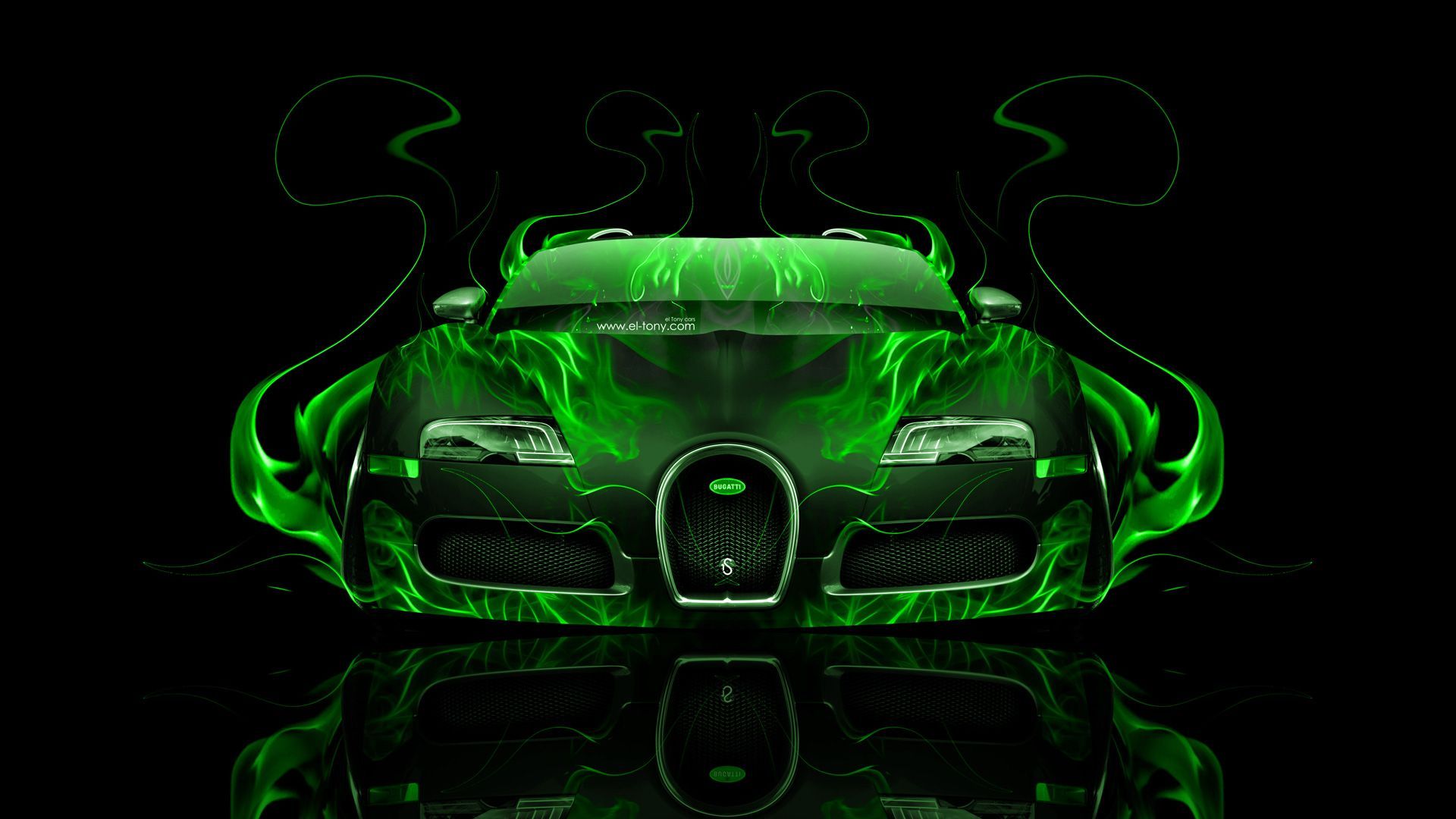 Bugatti Veyron fiamme verdi neon, W16, 1920x1080 Full HD 1080p, PC