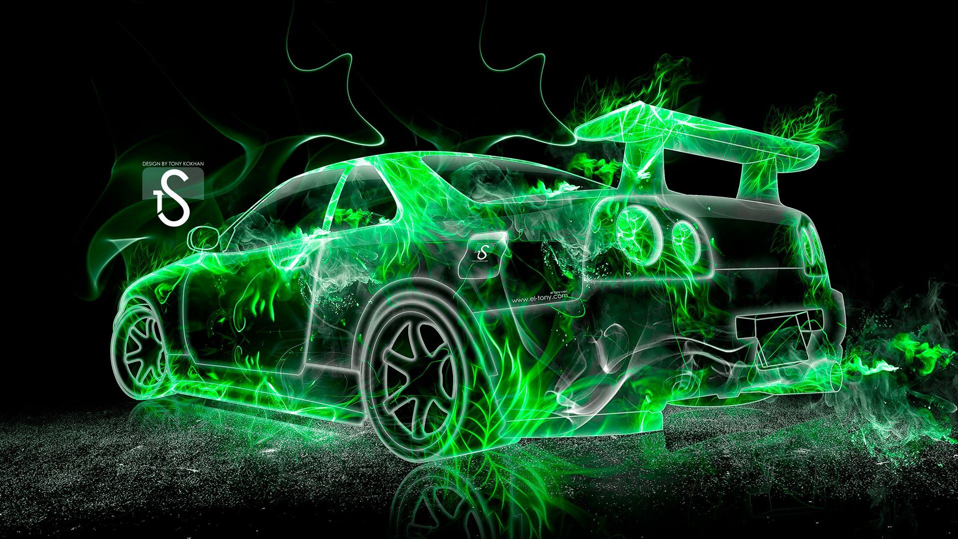 Auto sportiva fiamme verdi neon, 1920x1080 Full HD 1080p, PC Desktop