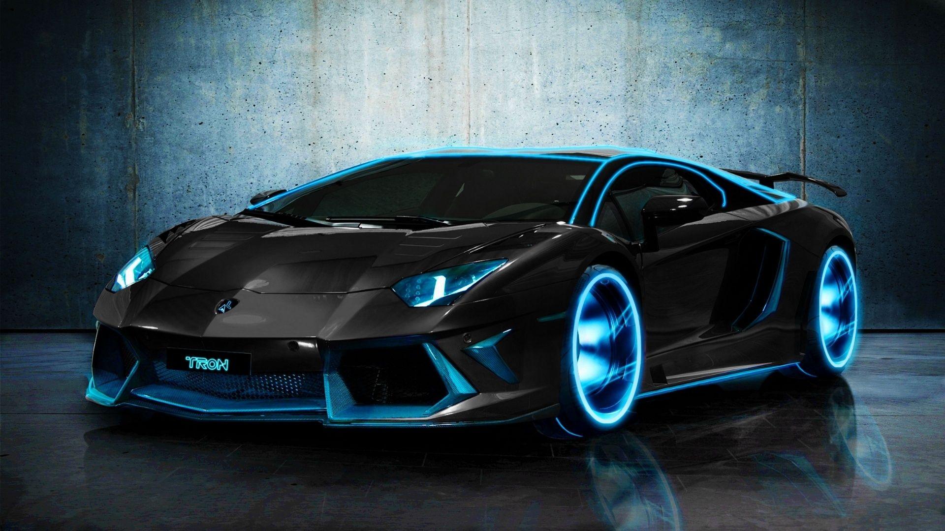 Lamborghini nera con luci neon blu, Sant'Agata Bolognese, 1920x1080 Full HD 1080p, PC
