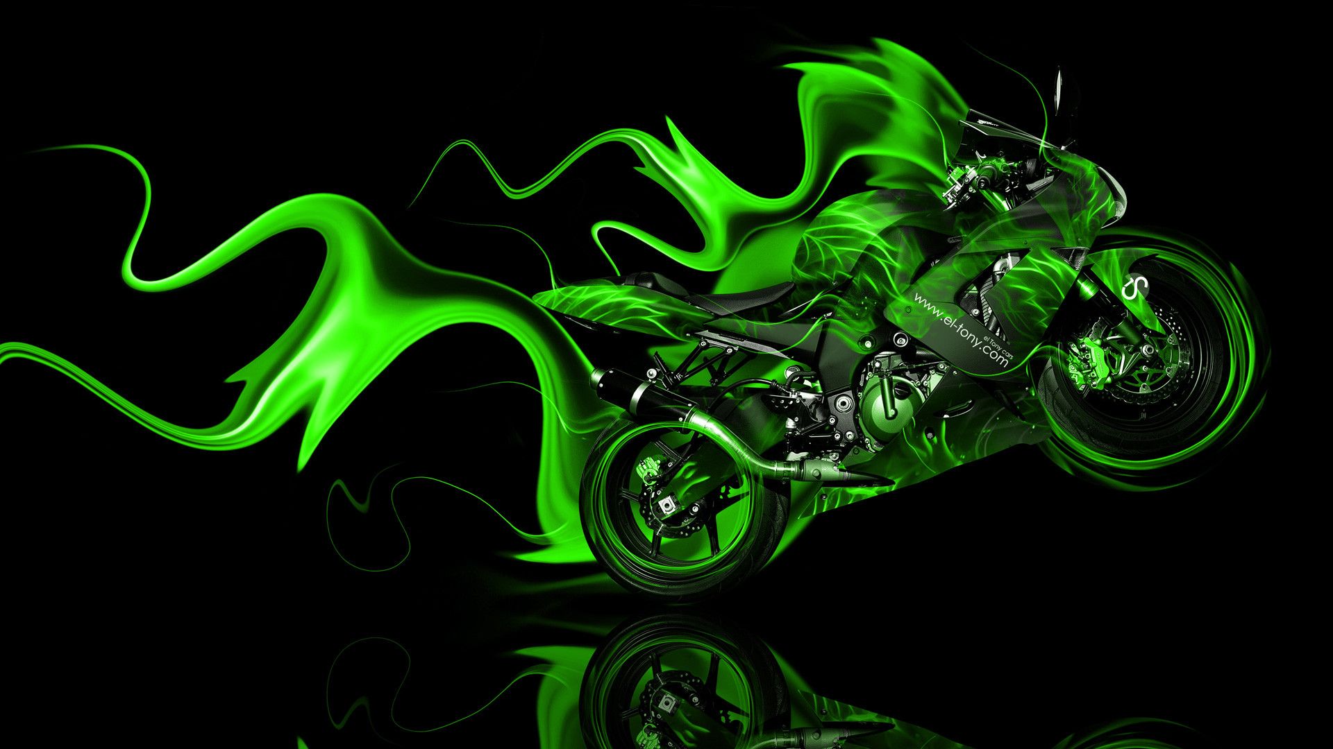 Moto verde neon fiamme, 1920x1080 1080p, Desktop
