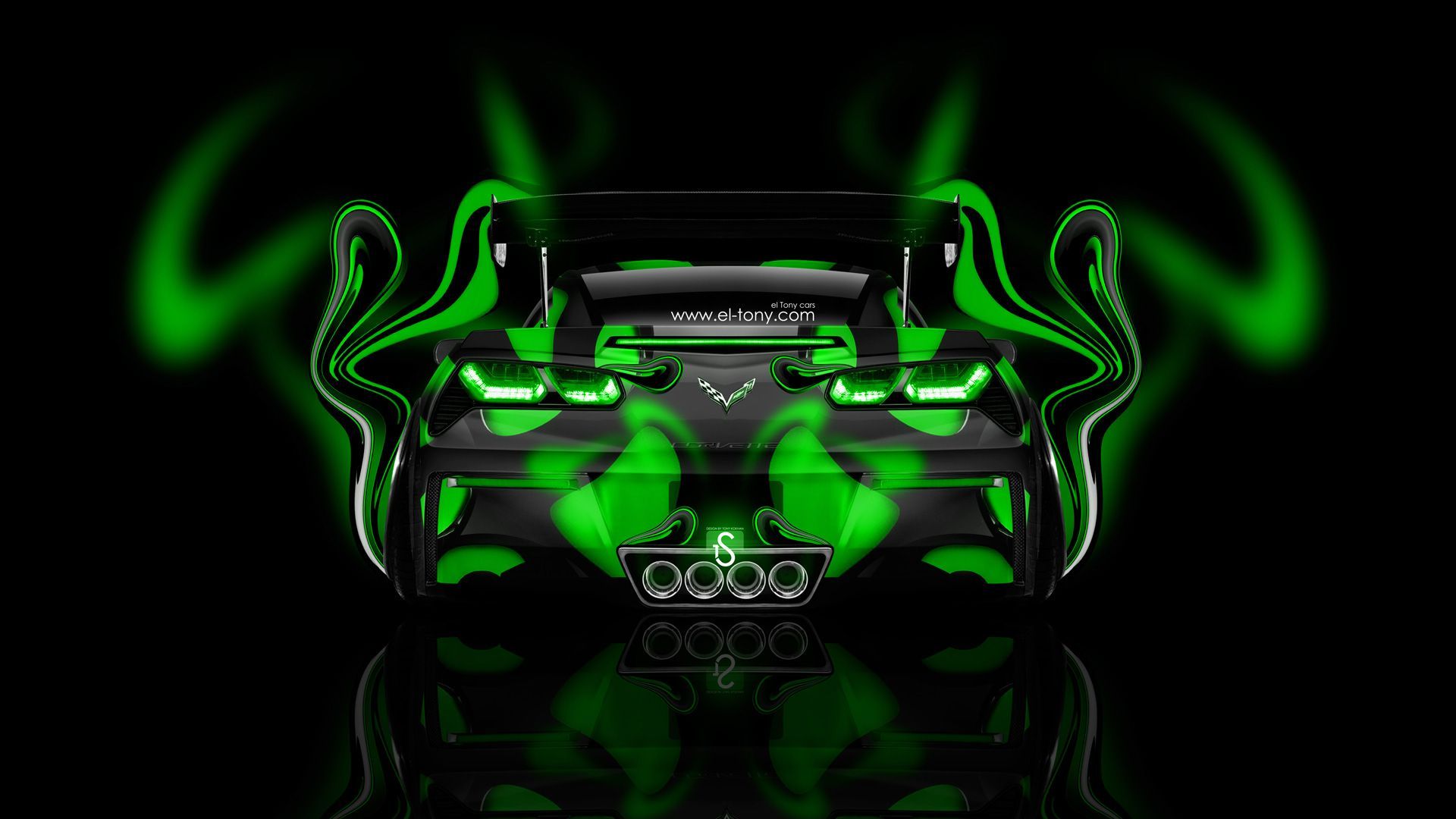 Auto sportiva fiamme verdi neon, 1920x1080 Full HD, Desktop