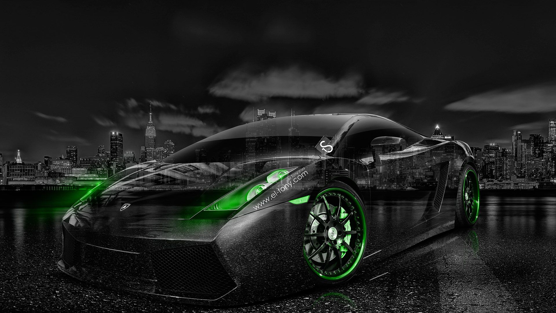 Auto sportiva nera neon verde, 1920x1080 1080p, Desktop