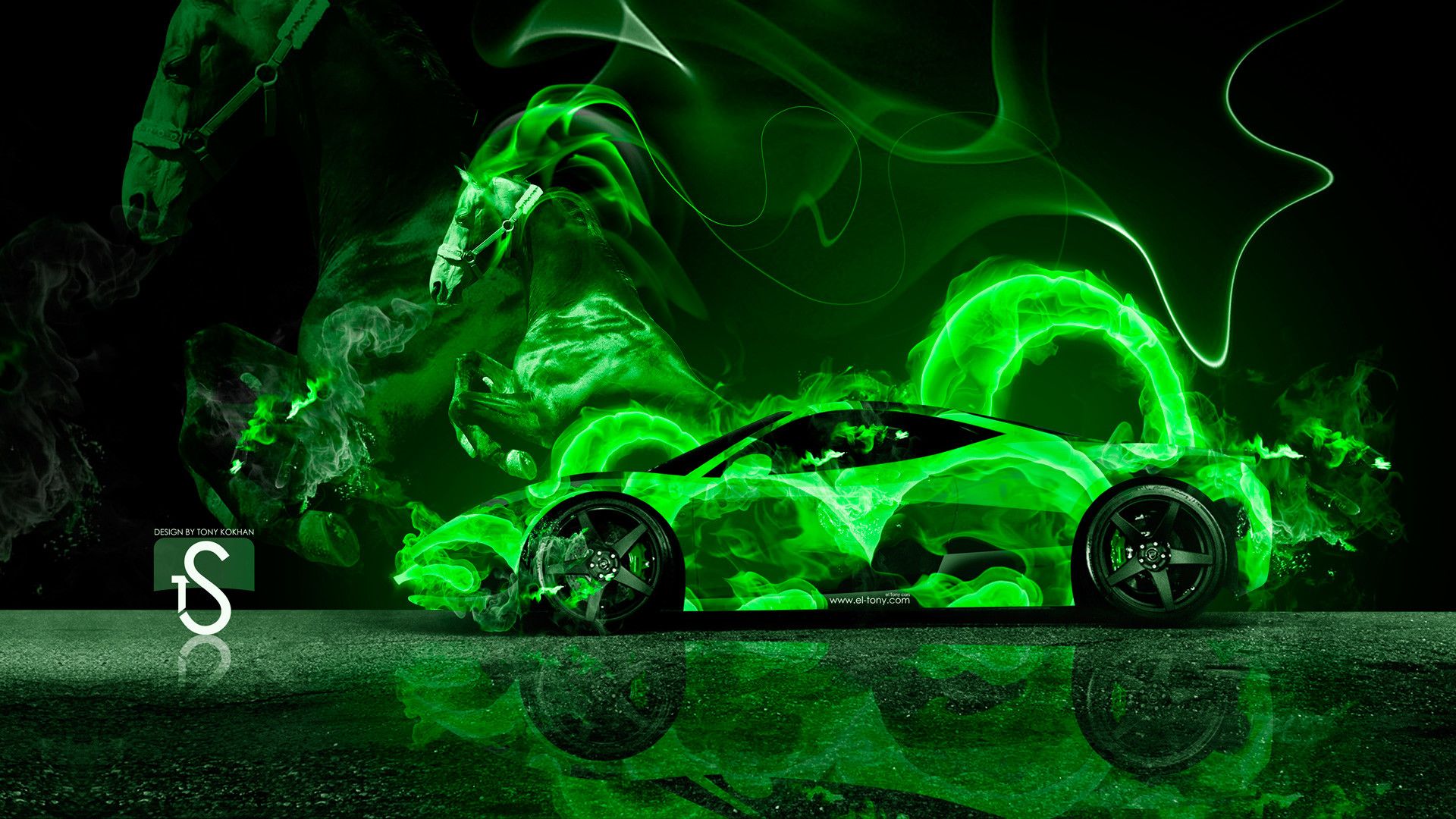 Auto sportiva verde neon fiamme, 1920x1080 Full HD 1080p, Laptop