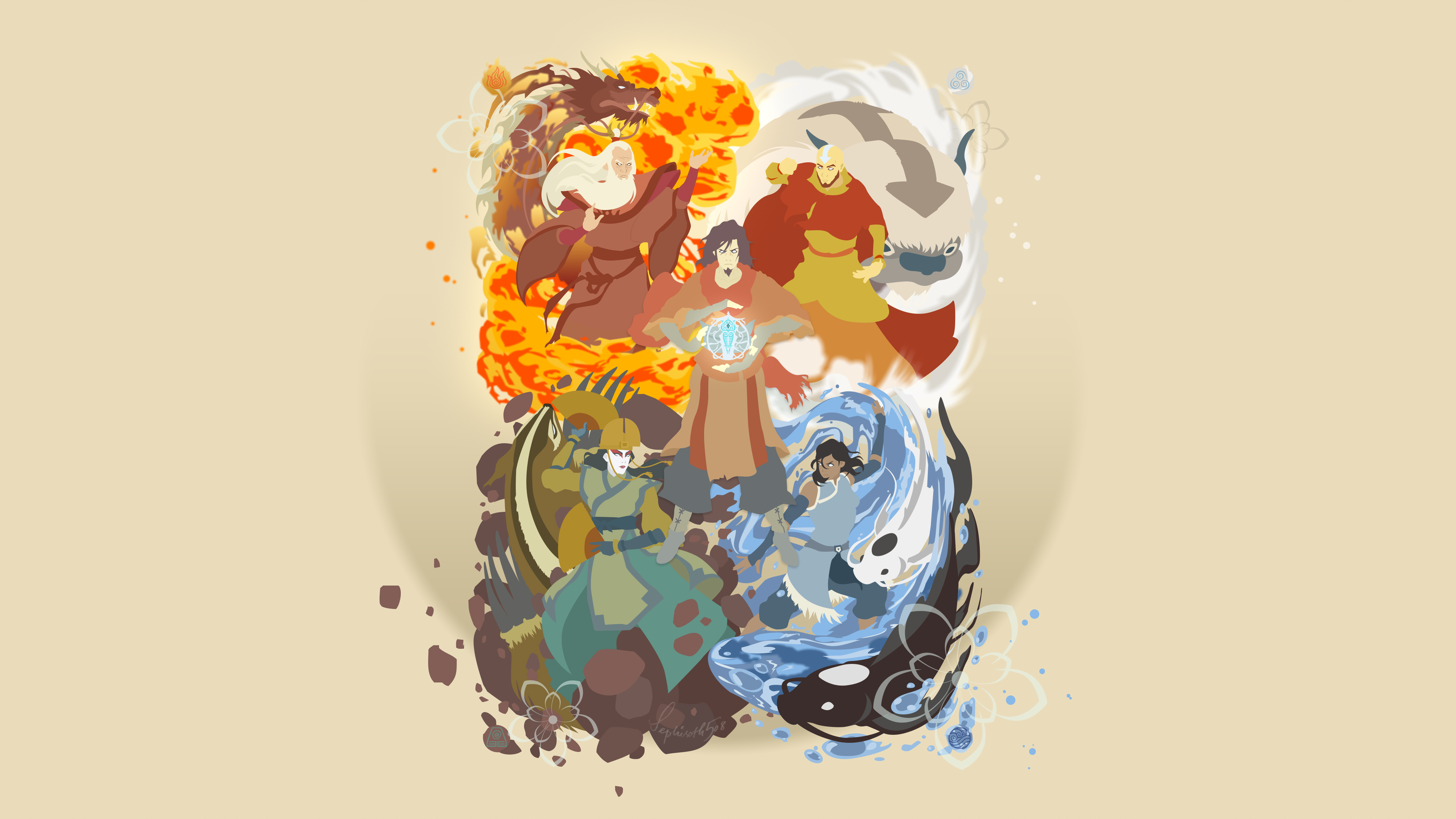 Avatar quattro elementi personaggi, 3265x1837 WQXGA, PC