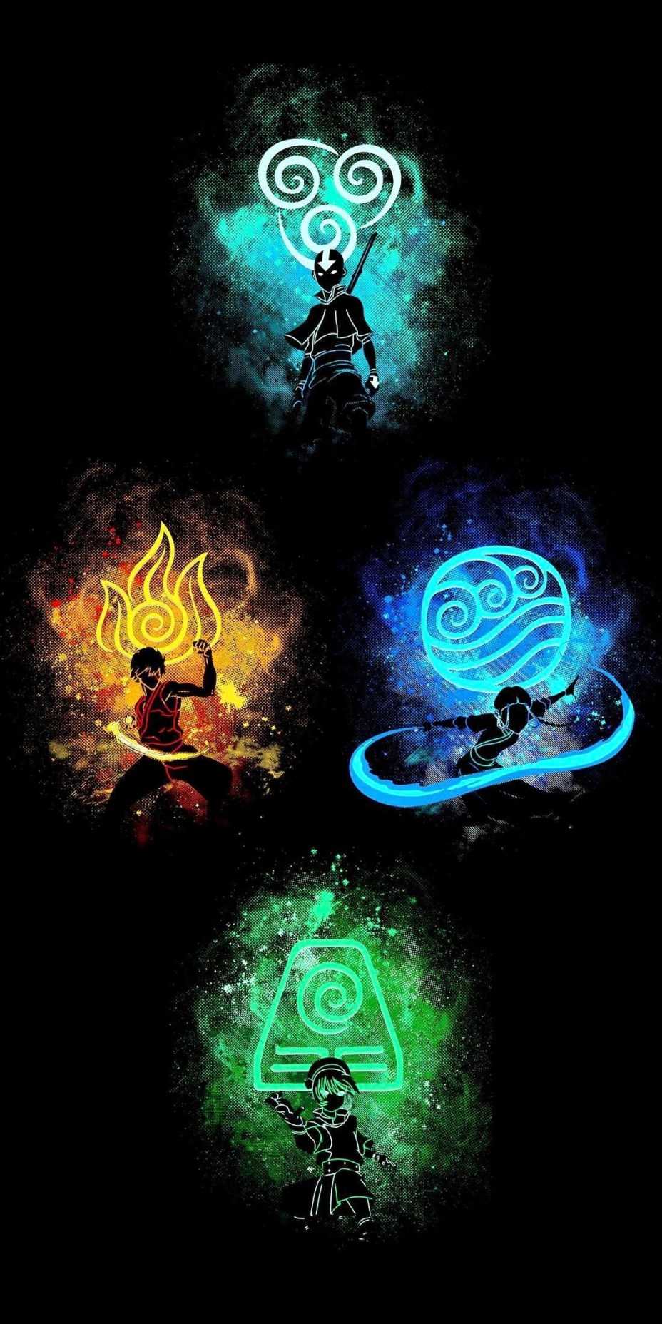 Avatar quattro elementi silhouette, 928x1856 Full HD Verticale, Smartphone