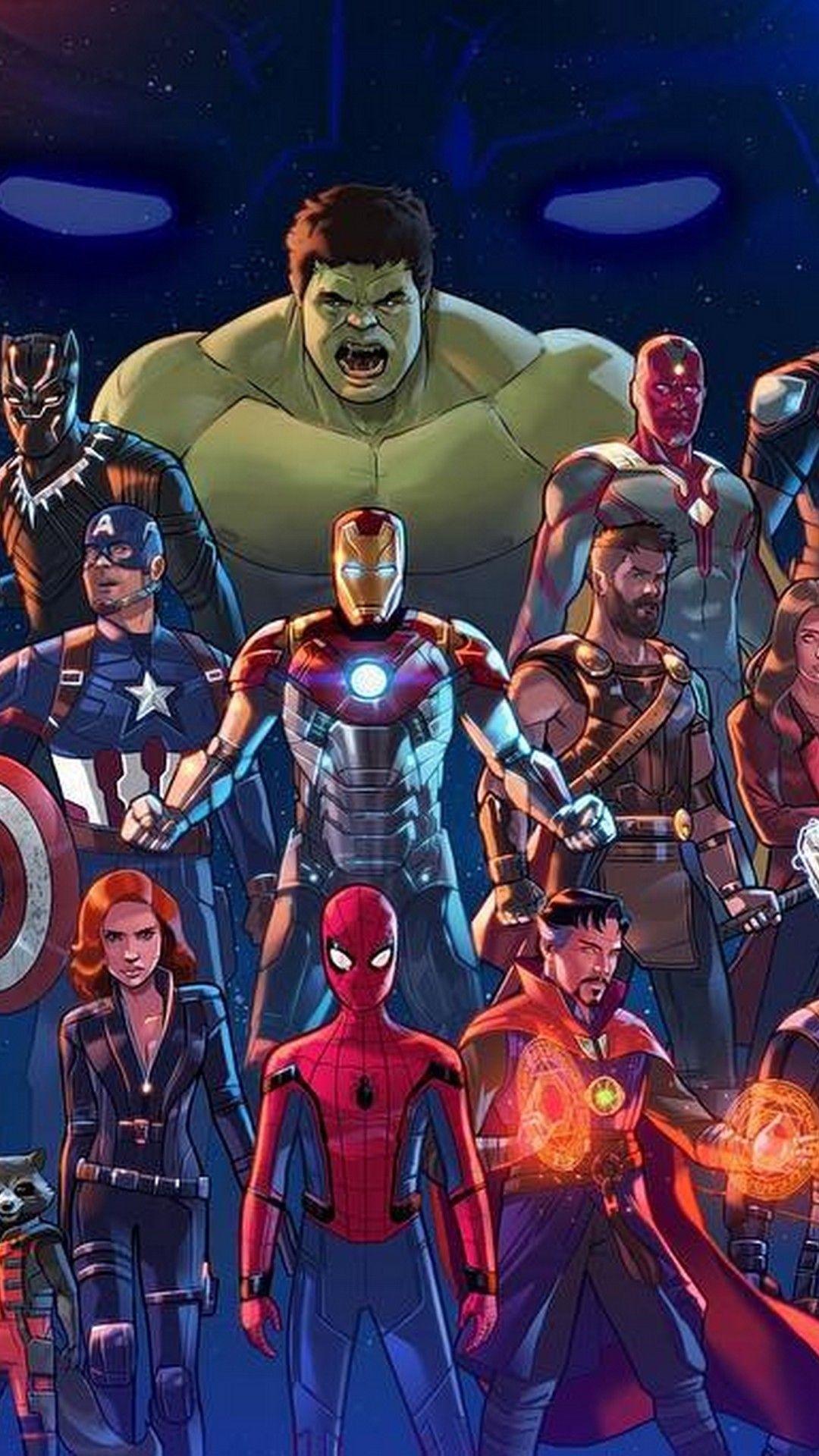 Avengers personaggi animati gruppo, supereroi, 1080x1920 Full HD Verticale, Smartphone