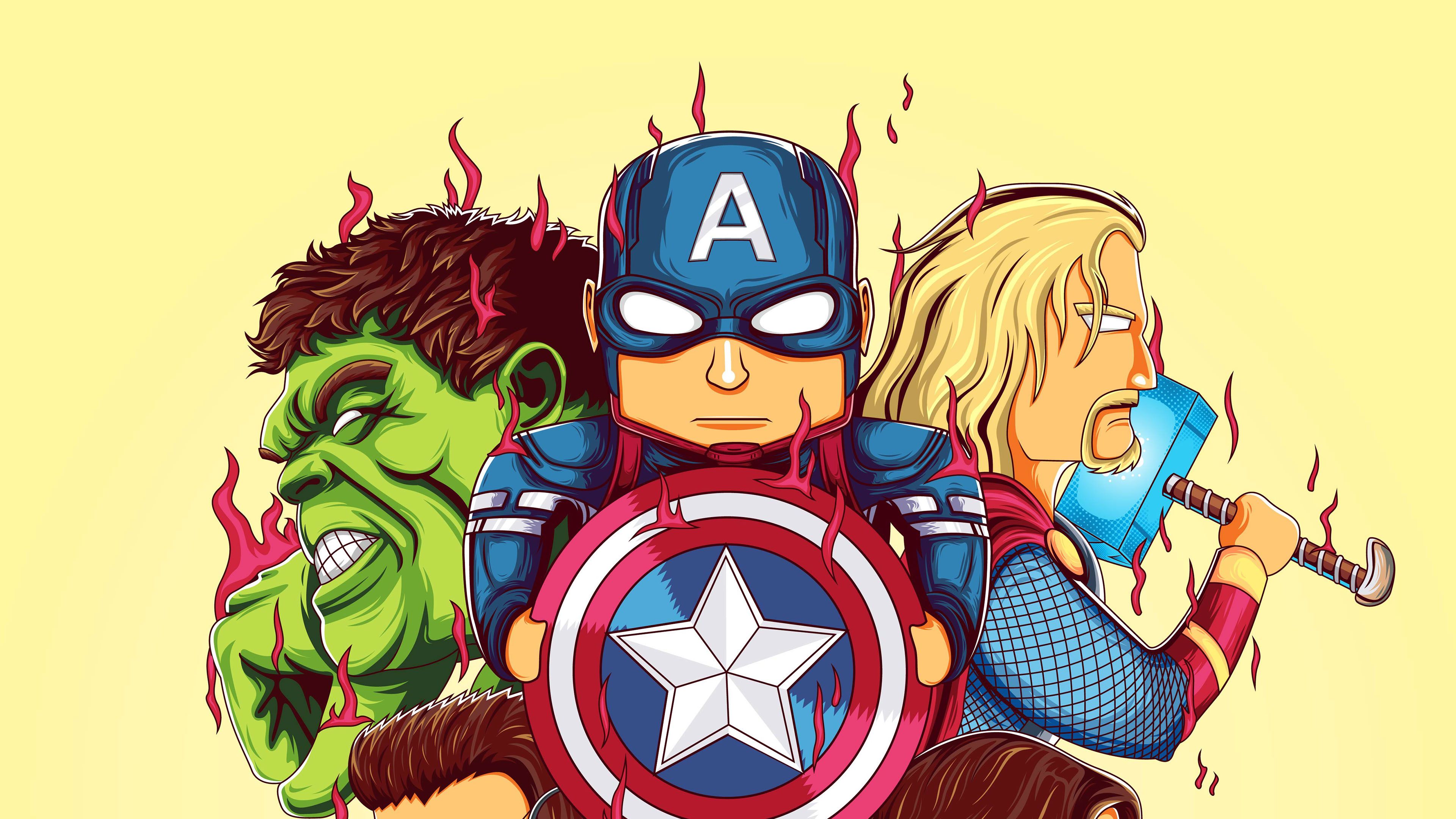 Avengers animati Hulk Capitan America Thor, 3840x2160 UHD, Monitor 4K