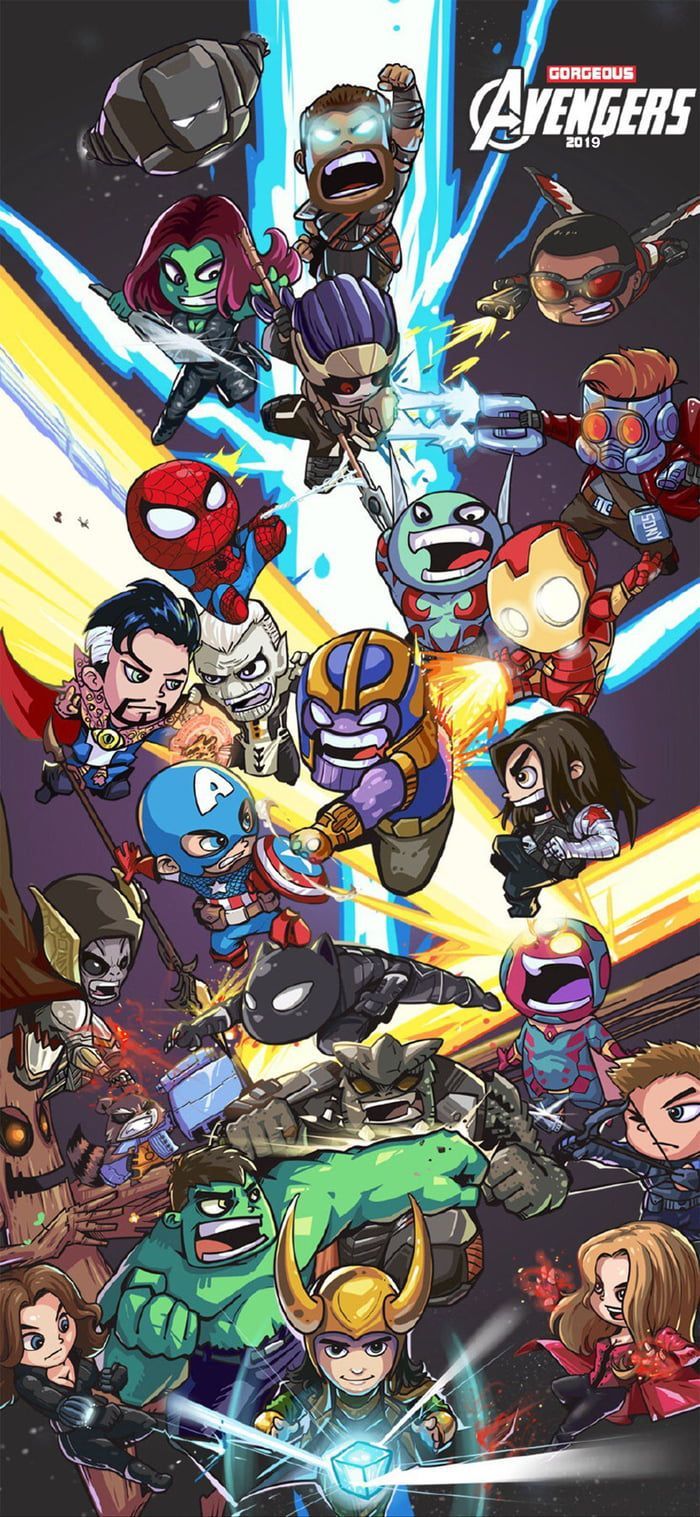 Avengers chibi personaggi Marvel, supereroi, 700x1517 Verticale, Mobile