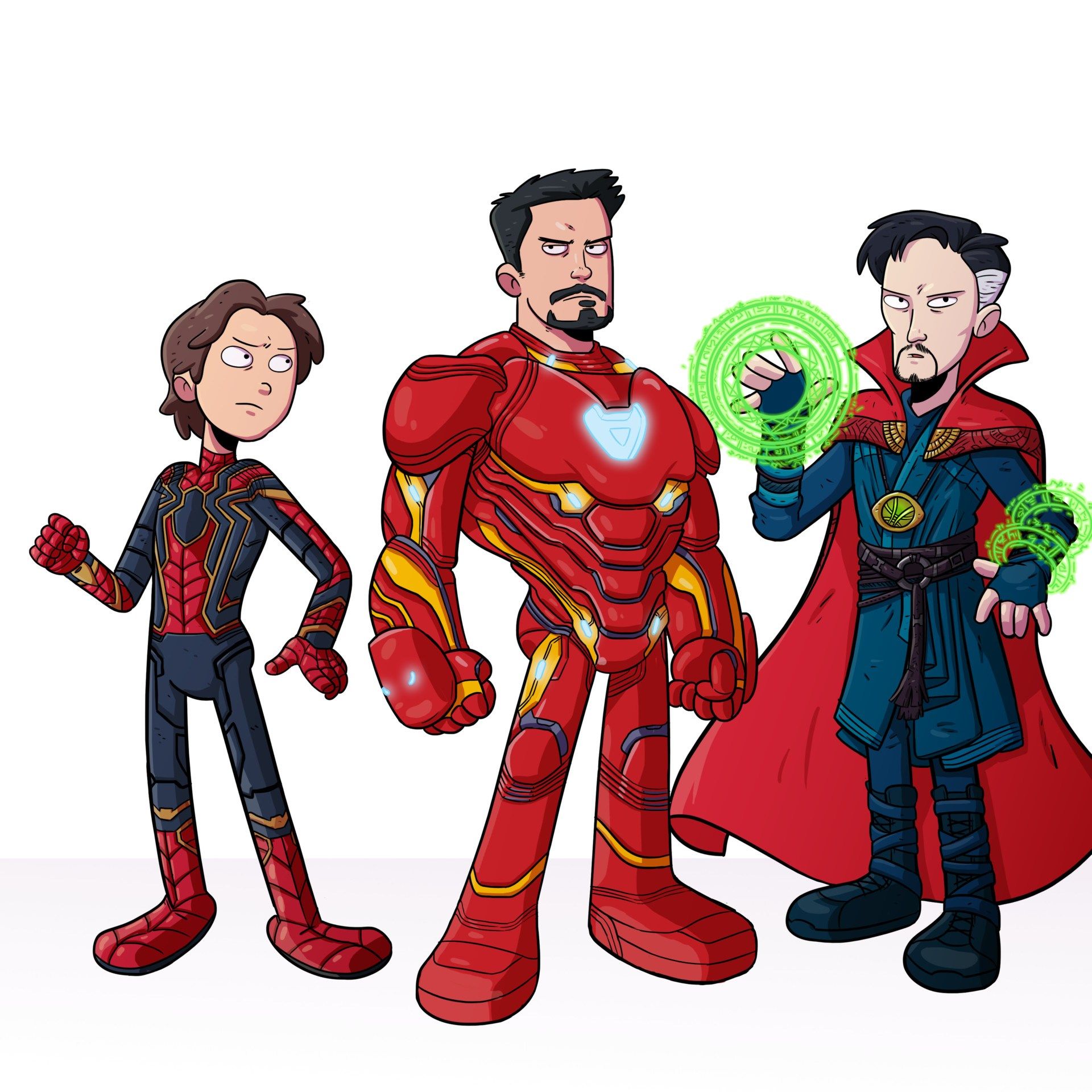 Spider-Man, Iron Man e Doctor Strange animati, Tony Stark, 1920x1920 WUXGA, Laptop
