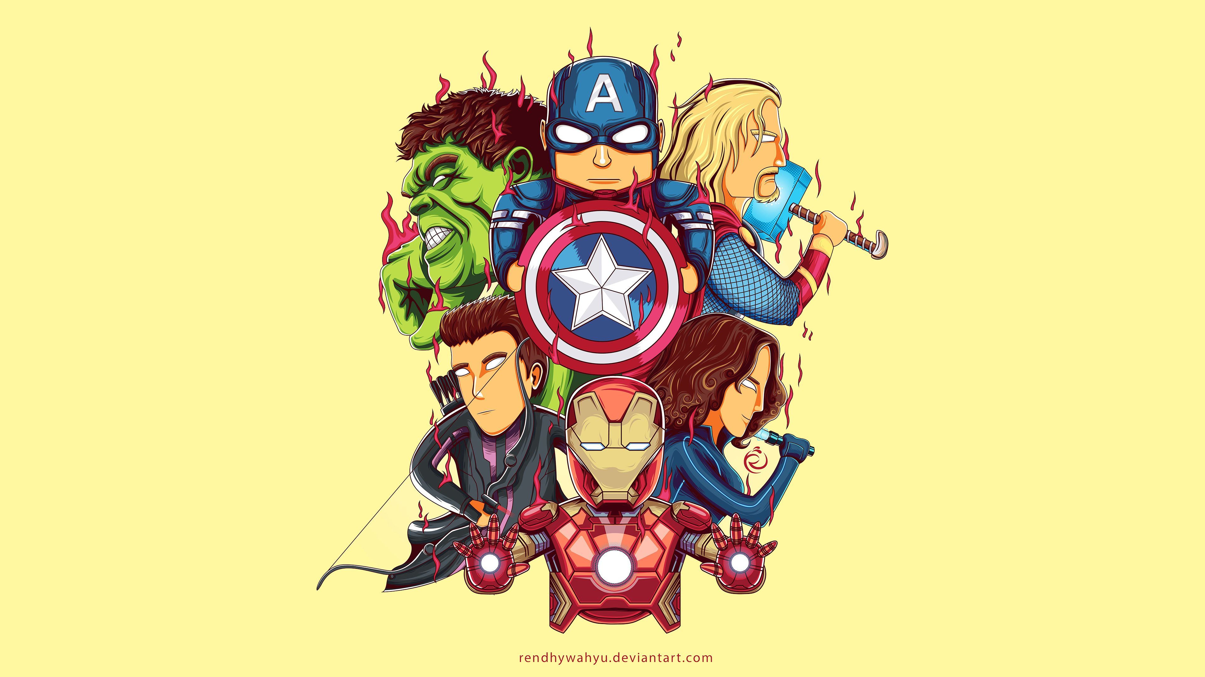Avengers animati stile chibi, Marvel, 3840x2160 4K, Desktop 4K