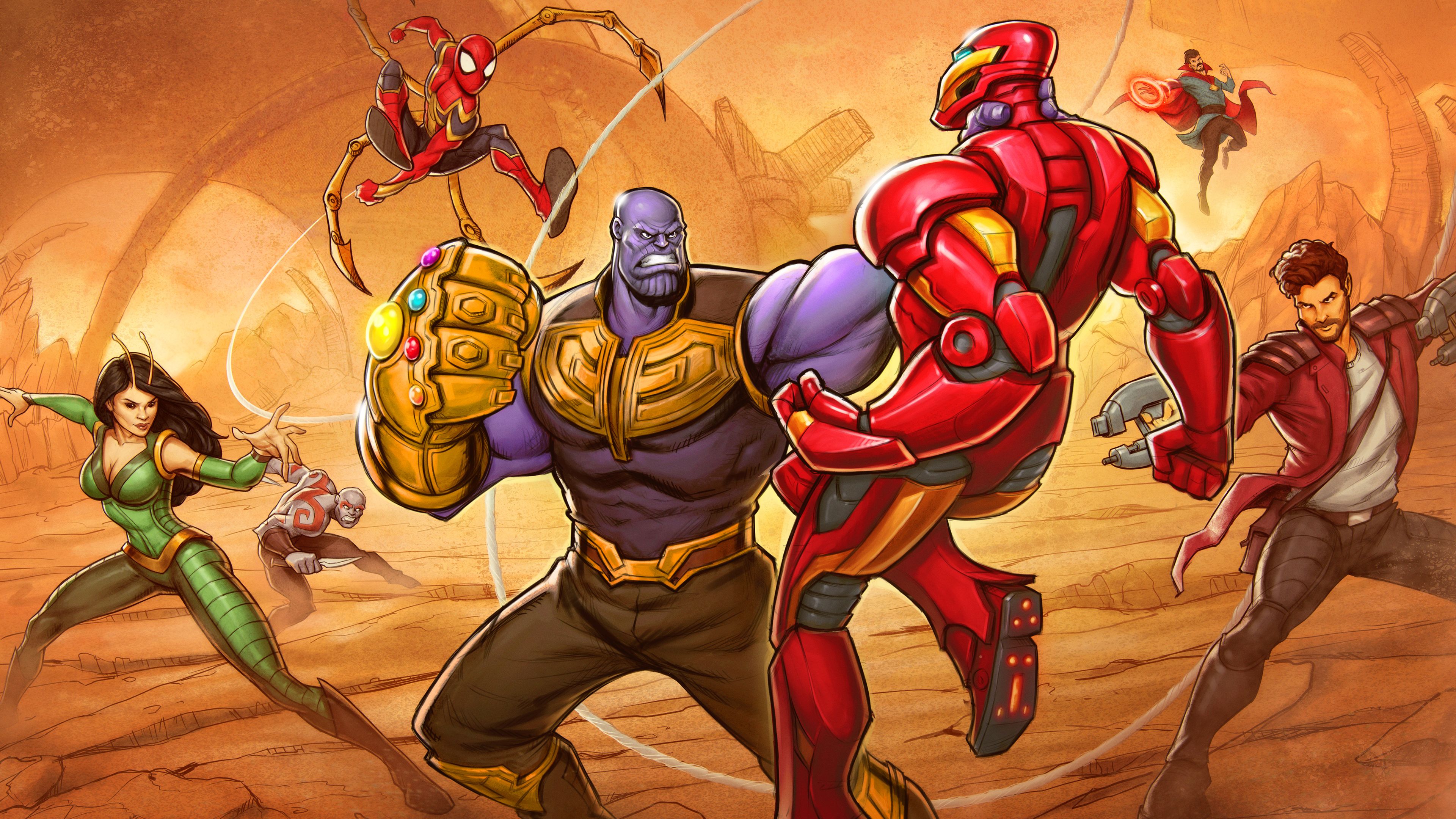 Avengers animati vs Thanos, 3840x2160 Ultra HD, Monitor 4K