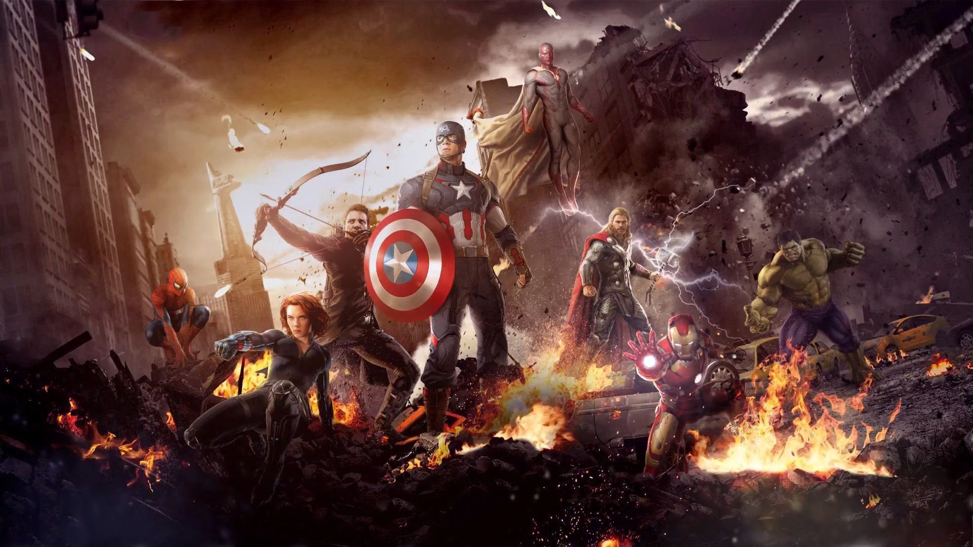 Avengers con fuoco animato, 1920x1080 Full HD, Desktop