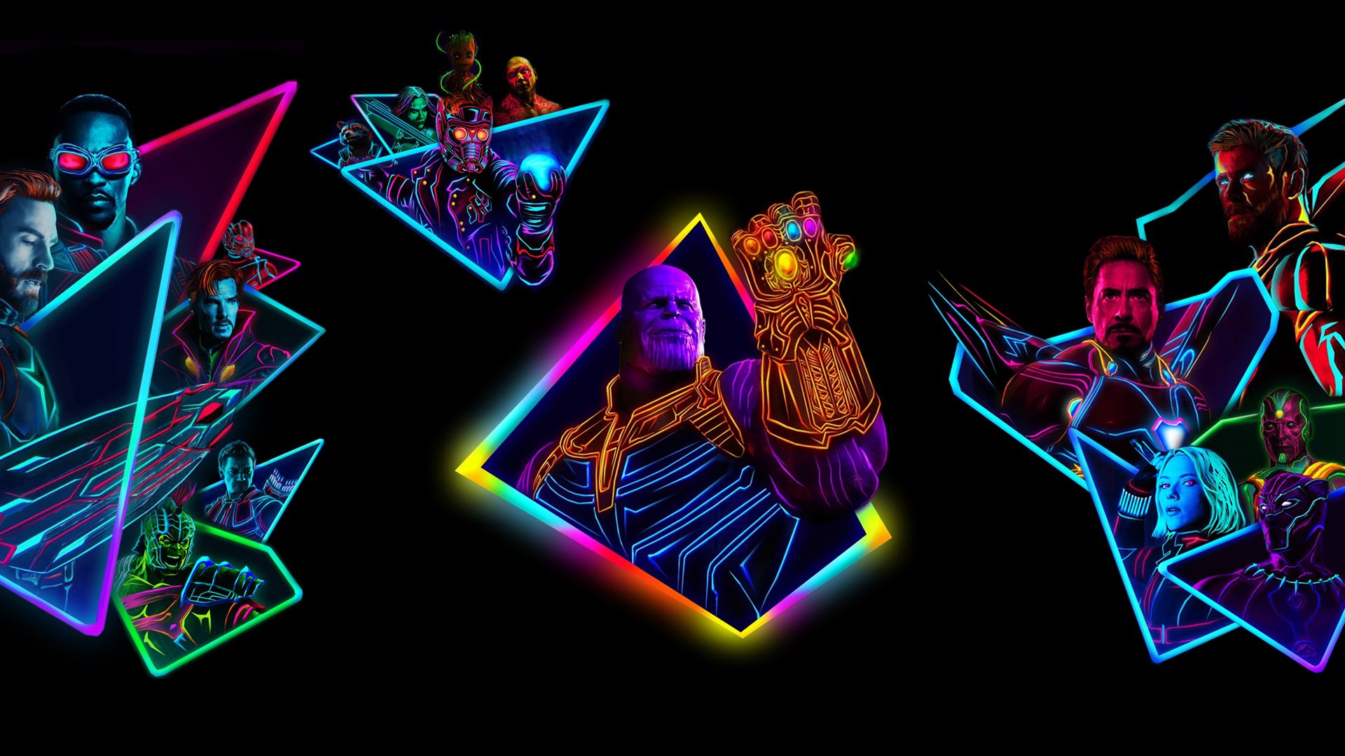 Avengers Infinity War stile neon 80s, 1920x1080 1080p, PC Desktop