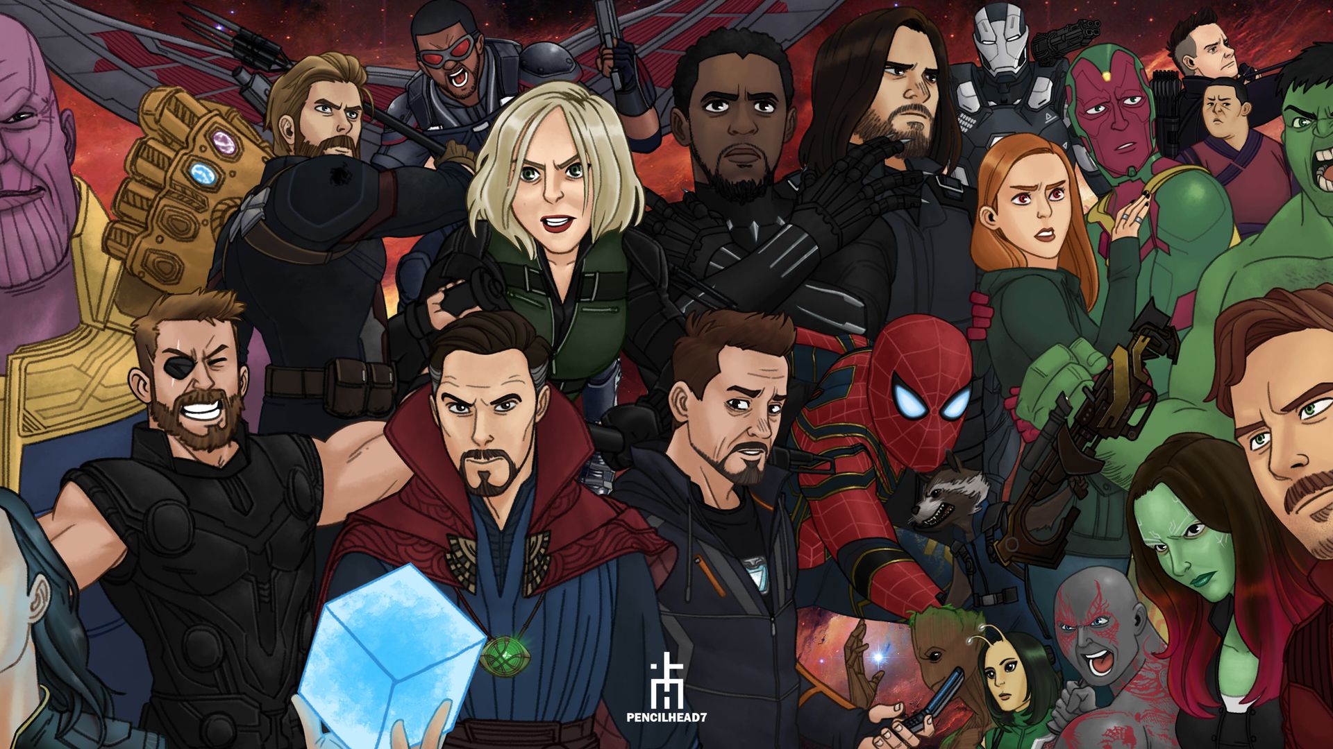 Personaggi Avengers Infinity War illustrati, 1920x1080 Full HD, PC Desktop